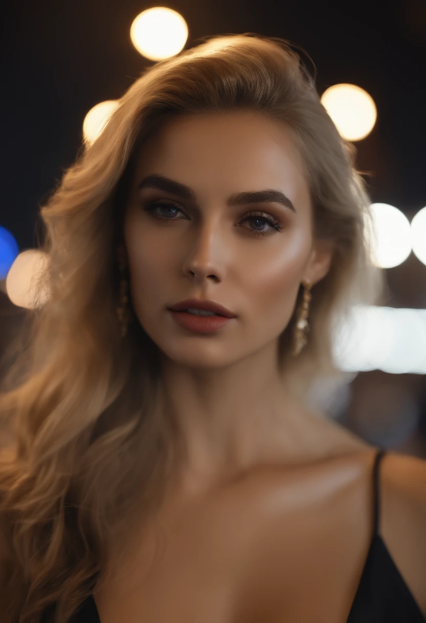 8k, masterpiece, RAW photo, en iyi kalite, fotorealistik, highly detailed CG unity 8k wallpaper, depth of field, Cinematic light, lens flaresi, ray tracing, (an extremely beautiful face, beautiful lips, Beautiful eyes), Face with intricate detail, (ultra-detailed skin), 1 girl, Dark, in deep shadows, beautiful ukranian girl, Ukranian model, 1 erkek, (a very fit and muscular body:1.3), (looking at the audience), (A GREAT TENACIOUS LOOK:1.3), (kolsuz), (Fashion City by Night, dark night, neon tabelalar, Blurred background), moda sokak gece, (arkada insan olmadan:1.3), beautiful earrings, bilezikler, kolye, pantyhose, clear eyes, Walking, (solgun ten), (big eyes), face forward, (upper body shot), (ipek renkli bir elbise:1.3), (blonde hair), (dar ve dantelli bir elbise), (saydam), (looking at the audience:1.3) open chest, very thin, medium-sized breasts, Don't turn your back, (Rear shot), saydam, Buttocks of medium size, with small boobs