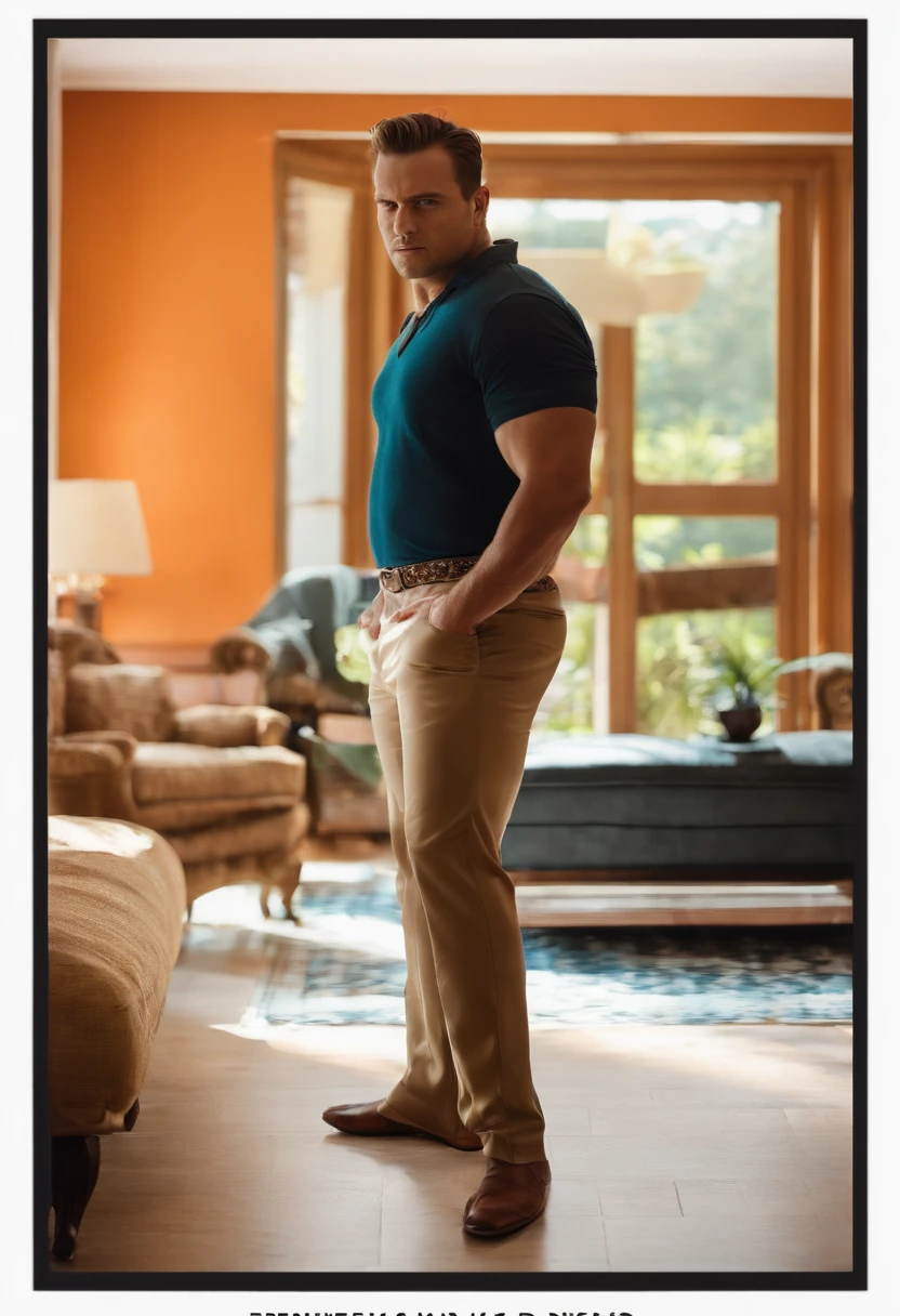 Stunning man, big , nsfw, bare , erext , standing pose, bright daylight , living room