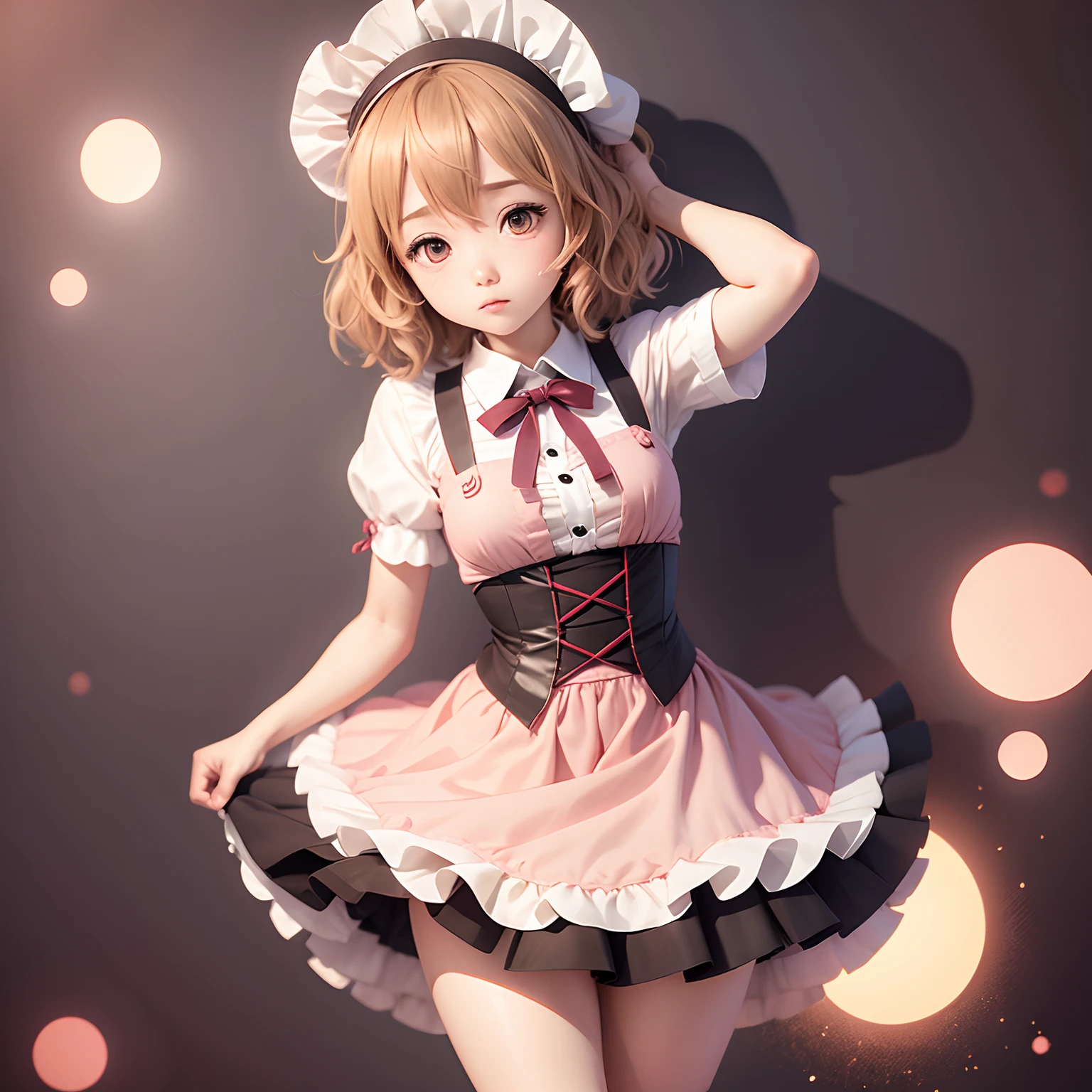 mirai kuriyama anime, maid dress, full body, shy