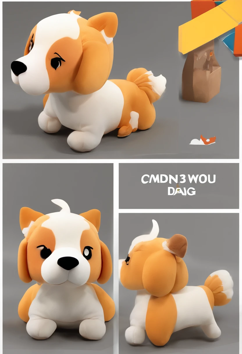 Plush toy dog，Cute stuffed toy dog，o cachorrinho，Facing the lens，Plush material，adolable，Chubby toot，The details are reasonable and clear，