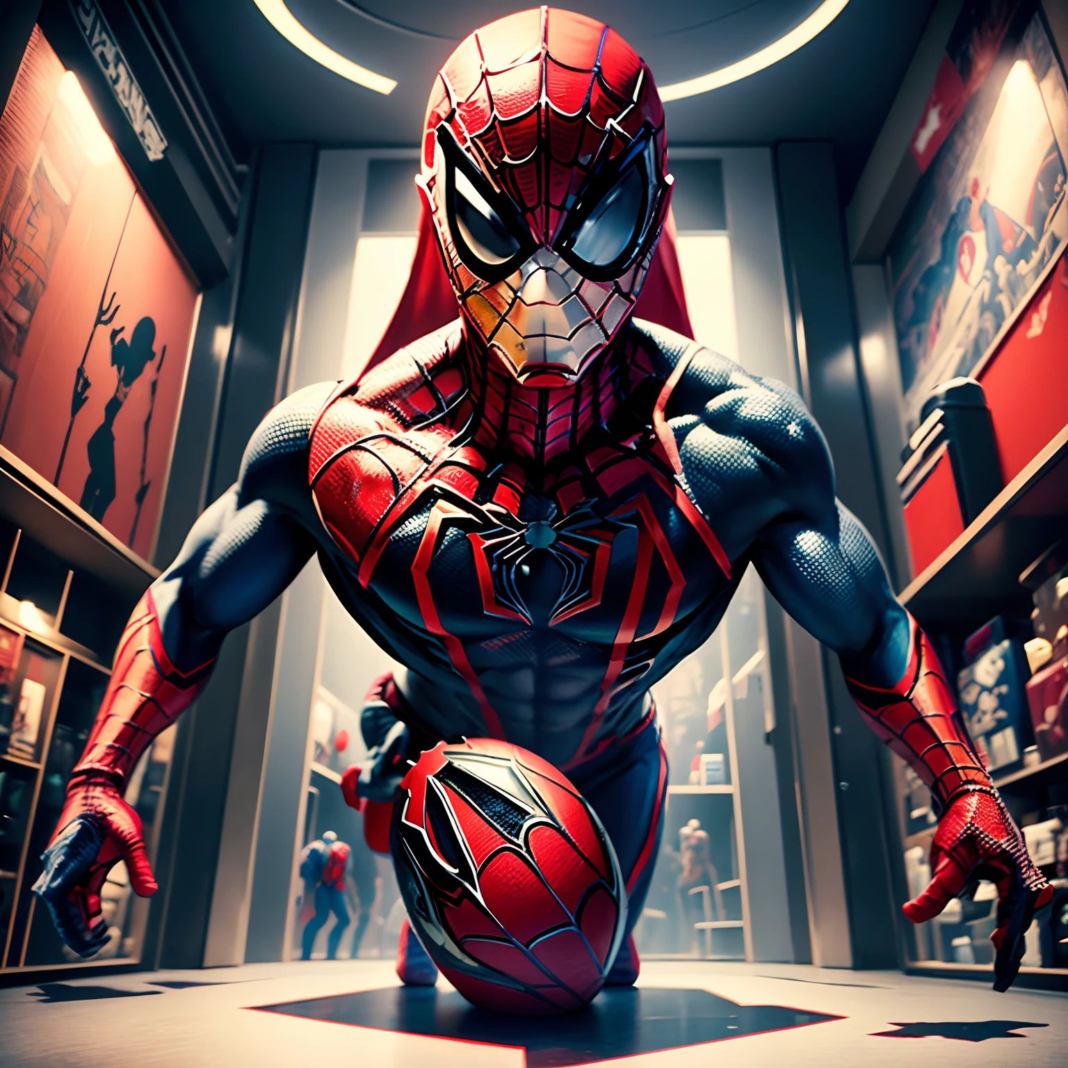 Prompt: Graffiti, The Monster, The whole picture, hight resolution、highly contrast、basketball、Basket Goal、Basketball court Alafed Spider – Statue of a Man In A Red Ceiling Store, marvel style, futuristic style spiderman, Spider-Man Greek Marble Statue, in style of marvel and dc, marvel character, highly detailed spider - man, In the style of Marvel, style of marvel, spider-man, spider-man!!, spider - man, spider-man, Positioning in Rock Superhero Pose、