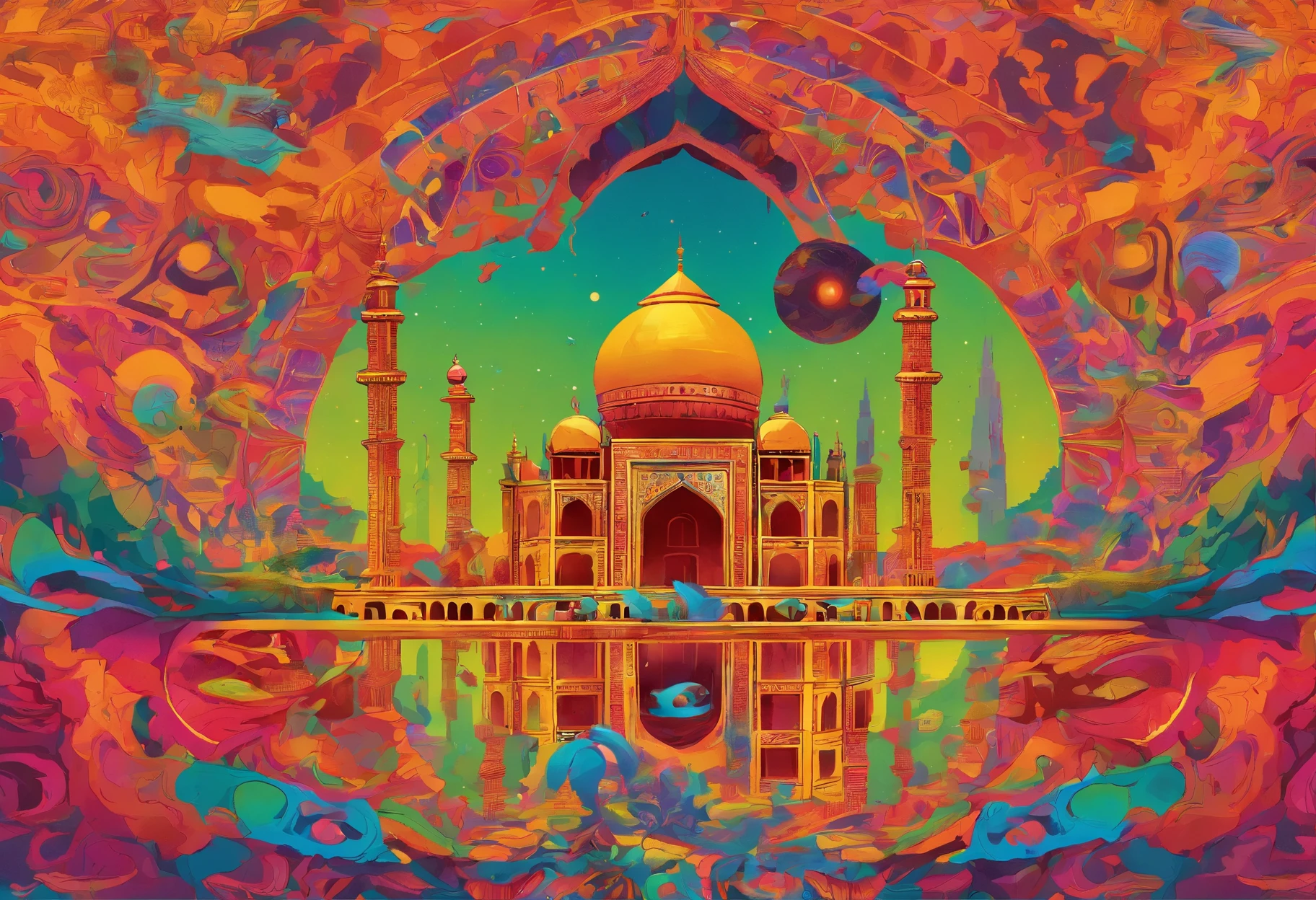 "Explore the Cosmic Museum, where the wonders of Earth come alive in a kaleidoscope of colors and patterns. As you walk through the halls, you see famous landmarks from different eras and cultures, each one transformed into a psychedelic masterpiece. The Great Pyramid of Giza glows with iridescent light, its ancient stones shimmering like diamonds. The Eiffel Tower twists and turns in impossible shapes, its metal latticework pulsing with an otherworldly energy. The Taj Mahal dissolves into a swirling vortex of colors, revealing hidden secrets and mysteries within its intricate design. As you continue your journey through the Cosmic Museum, you begin to notice strange artifacts on display. A mummified dinosaur stands next to a time machine, while a giant crystal ball emits a hypnotic hum. You can almost hear the whispers of history echoing through the galleries, as if the very walls themselves are trying to tell you stories of the past. But beware, for not all is as it seems in this cosmic realm. Distortions and illusions lurk around every corner, threatening to unravel the fabric of reality itself. Will you dare to venture deeper into the depths of the Cosmic Museum, or will you retreat back to the safety of the familiar world outside? The choice is yours."