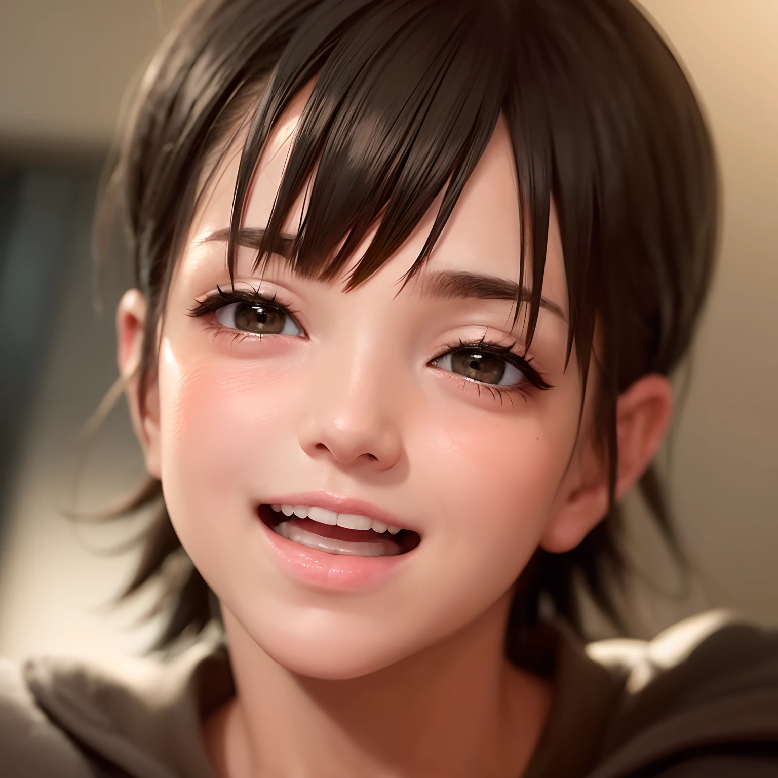 facial close-up,1 Cute Boy,Happy laughter,Delicate face,slick skin,Elaborate Eyes, ( Bokeh, out of focus, Soft lighting, Movie Lighting, godrays, nffsw)
