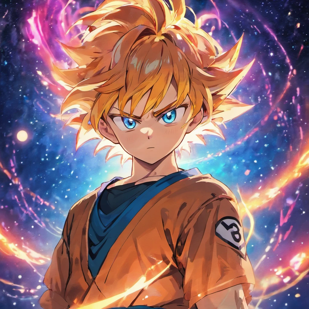 Dragon Ball, Son Goku, style of anime, neon circles, In the background galaxy