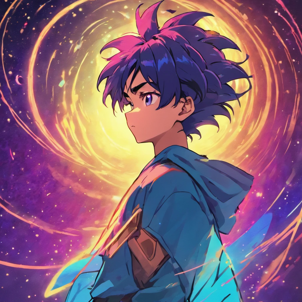 Dragon Ball, Son Goku, style of anime, neon circles, In the background galaxy