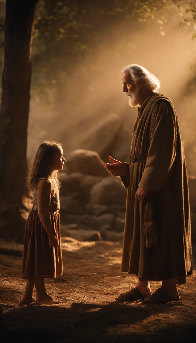 Old man talking with young daughter, Biblical characters from the New Testament of the Bible,