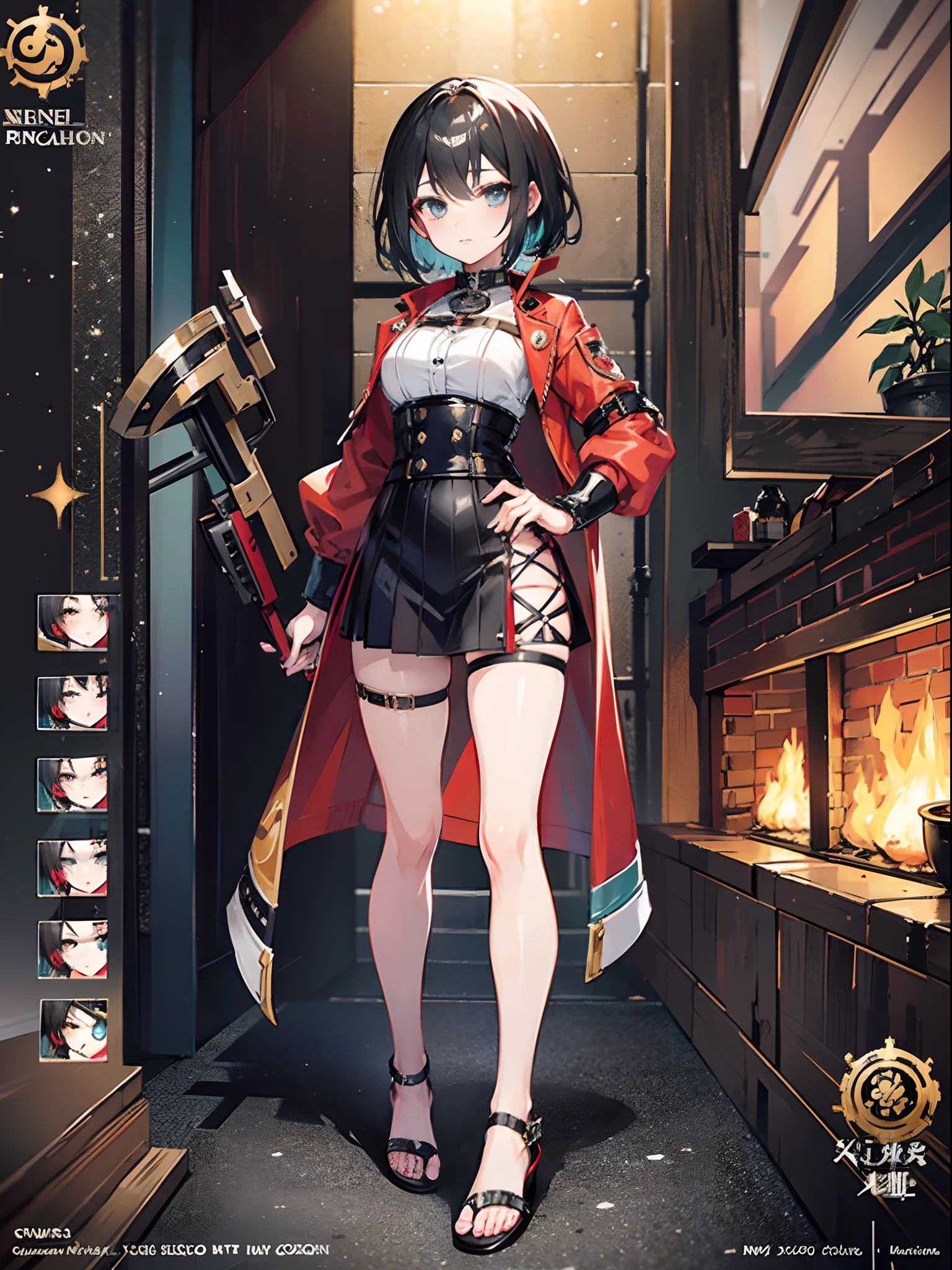 anime figure, From video games, styled, Key Art Women, Kantai collection style, In steampunk style, Fine details,CG, trending on artstation pixiv,An 11 year old beautiful anime girl wearing goggles, high detailed official artwork,short detailed hair,Female steam mechanic,steamy,Early Fantasy Vision of the First Industrial Revolution,The point is to wear a pair of leather sandals,Reveal cute toes and instep
