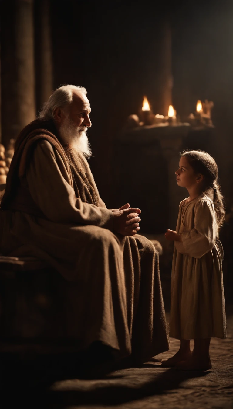 Old man talking with young daughter, Biblical characters from the New Testament of the Bible,