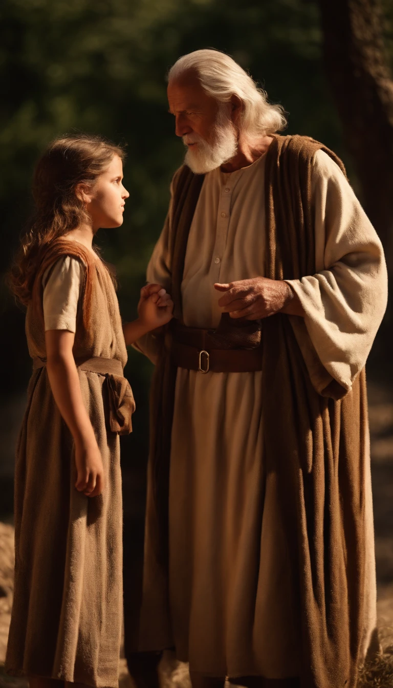 Old man talking with young daughter, Biblical characters from the New Testament of the Bible,