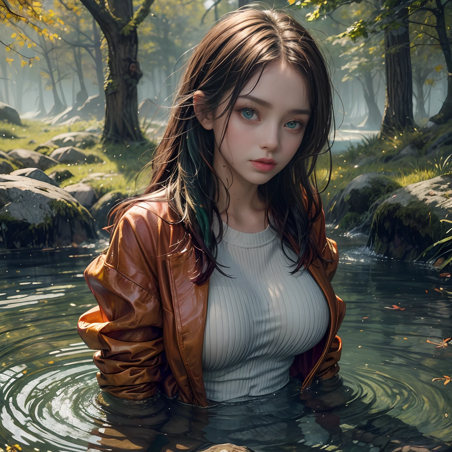 ((young model Jade Lopez)), masterpiece, highres, best quality, young , short, 1girl, solo, cowboy shot, swamp, naked, mud covering body