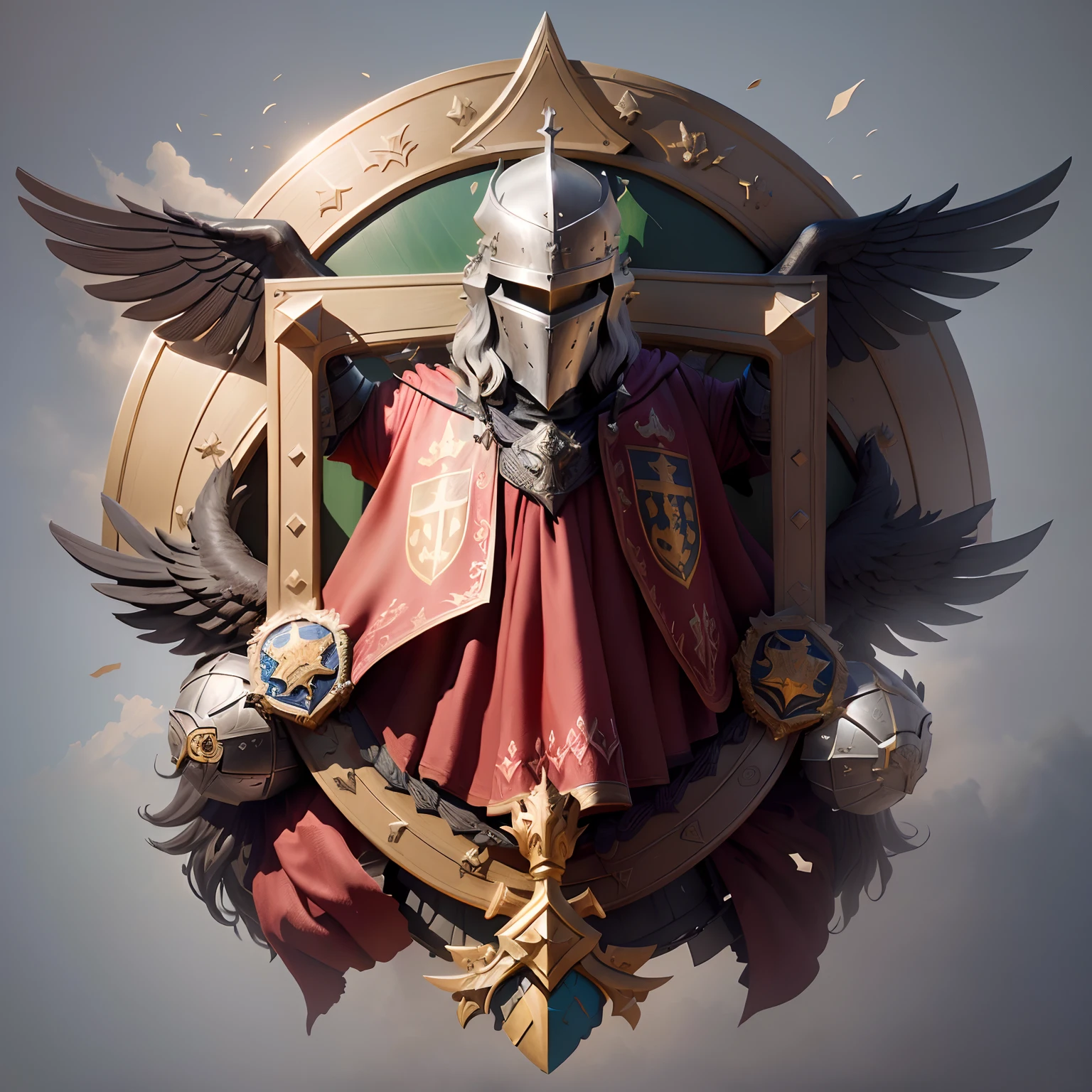 There is a statue of a knight with a sword and shield, fantasy art behance, Holy Crusader, Medieval Knight, medieval fantasy game art, high detail official illustrations, Tadeusz Pruszkowski, detailed digital 3d art, 8k high quality detailed art, rolands zilvinskis 3d render art, by Adam Marczyński
