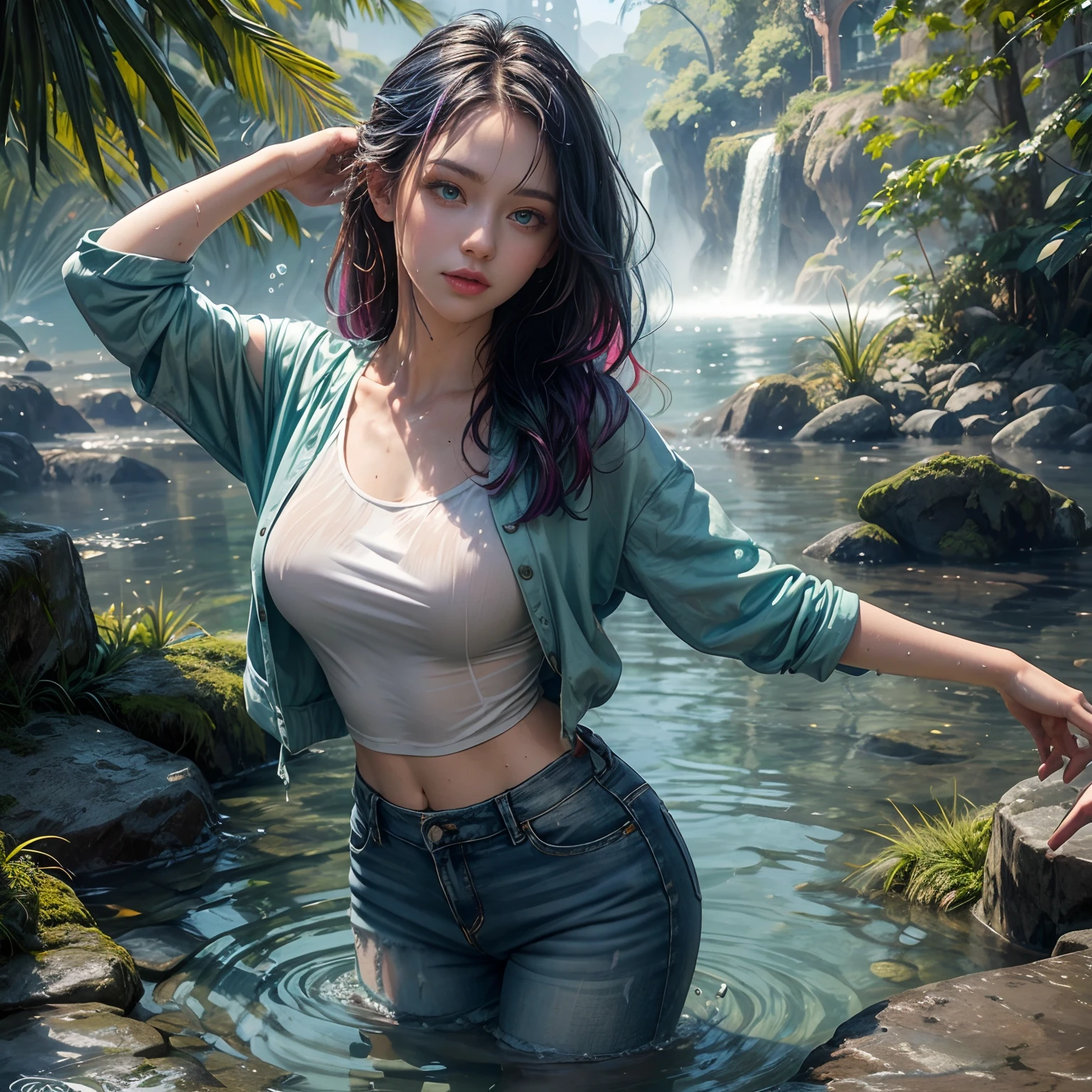 The girl struggling in the water, her clothes were all wet with water, her underwear was exposed, she was very desperate, and her body was injured