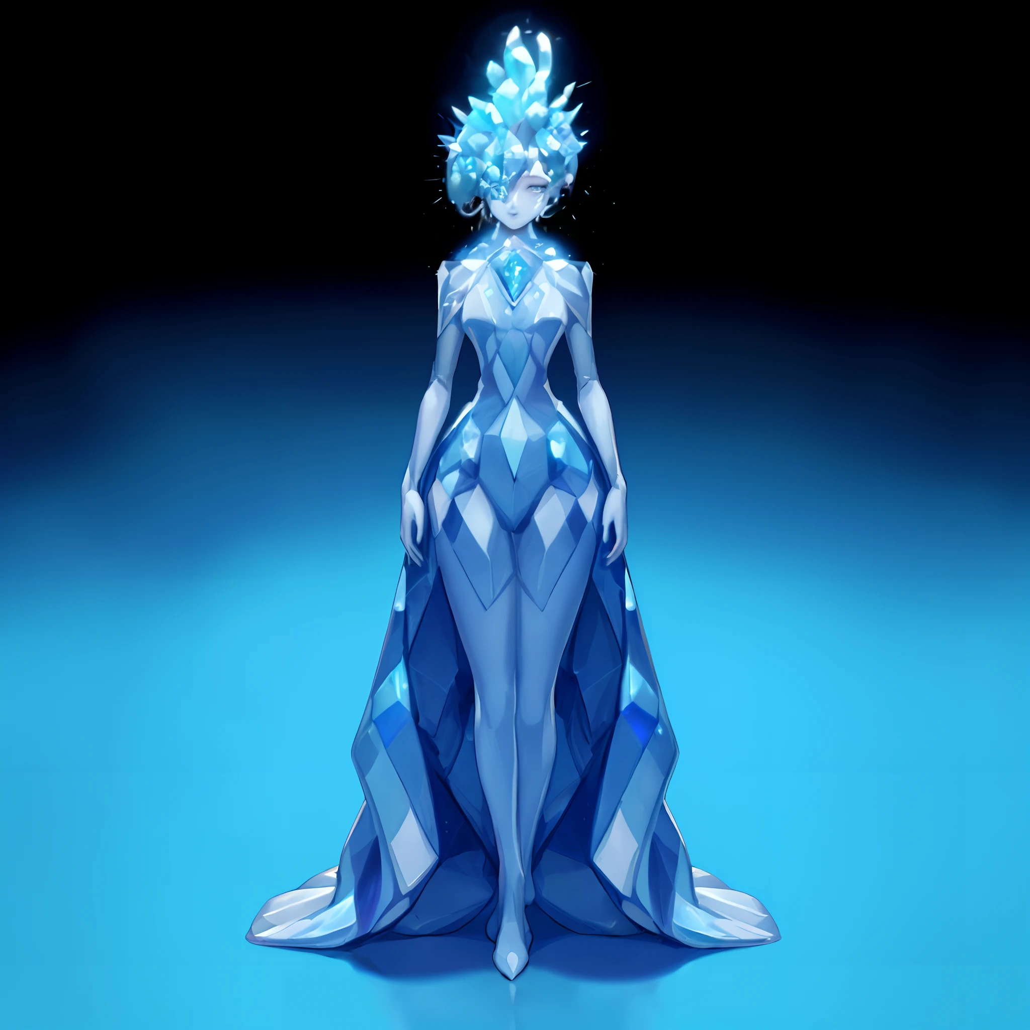 Humanoid life form made of blue diamonds、beautiful expression