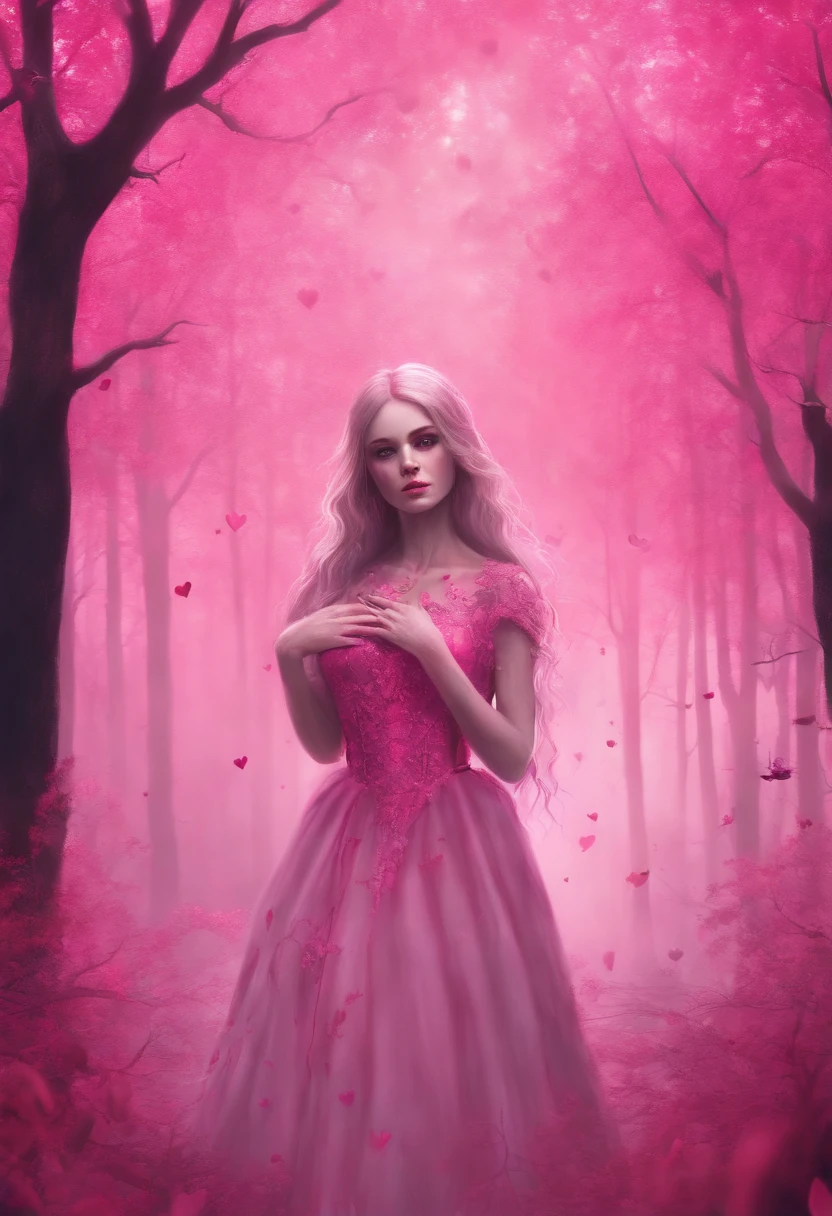 (masterpiece drawning, high quality, horror:1.3), (solo:1.1), a digital arf of a undead girl, (pink, heart, love:1.1), wounds, (deathcore:1.2), mistery pink forest, Extreme detail, morbid, paper texture, 2d
