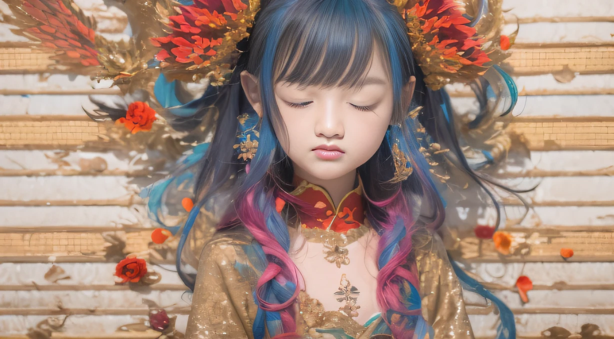 {{{{{illustration}}}}},author:Yuko Shimizu,1girll,Chinese Dragon,Chinese girl,female focus on, {{colored ink drawing}},{{ink spatter}},{{Color splattering}},{{{Colorful}}},{{Sketch}}, Masterpiece,Best quality, Beautifully painted,Highly detailed,Full body 32K(tmasterpiece,k hd,hyper HD,32K) GBFthalatha, Black gloves, black thighhigns, Cape, Draff, brunette color hair, Horns, Large breasts, Long hair, Pointy ears, Miniskirt, Red skirt,, indoor, Cupcakes, cheerfulness, Closed eyes,(abstract ink splash:1.2)Flowing rouge,ponds,zydink, a color, Asian people (faeries), (Silk scarf), Combat posture, looking at the ground, Large rolls of rouge, Flowing rouge curls,Red onyx emerald emerald headdress, Chinese long-sleeved black gold garment, (abstract ink splash:1.2), Pink lotus background,Water lily flower protector(realisticlying:1.4),Rouge hair,The sky is in full swing,Void background pure, A high resolution, the detail, RAW photogr, Sharp Re, Nikon D850 Film Stock Photo by Jefferies Lee 4 Kodak Portra 400 Camera F1.6 shots, Rich colors, ultra-realistic vivid textures, Dramatic lighting, Unreal Engine Art Station Trend, cinestir 800,With his eyes closed,Flowing rouge