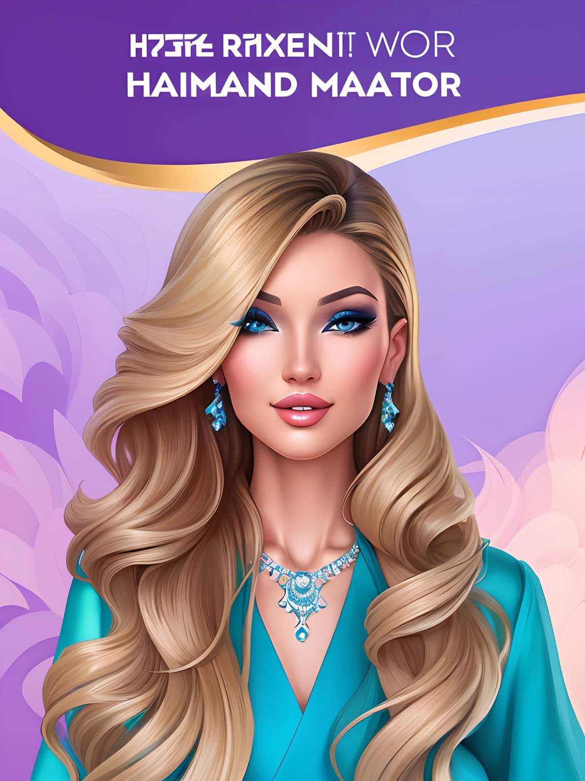 a woman with long blonde hair and blue dress with a necklace, glam hair, cartoon style illustration, high fashion classy, in style of digital illustration, stunning art style, detailed realistic beautiful, digital art of an elegant, fashion gameplay screenshot, design your own avatar, vibrant fantasy style, rich style, realistic style, glamor profile pose, glossy digital painting