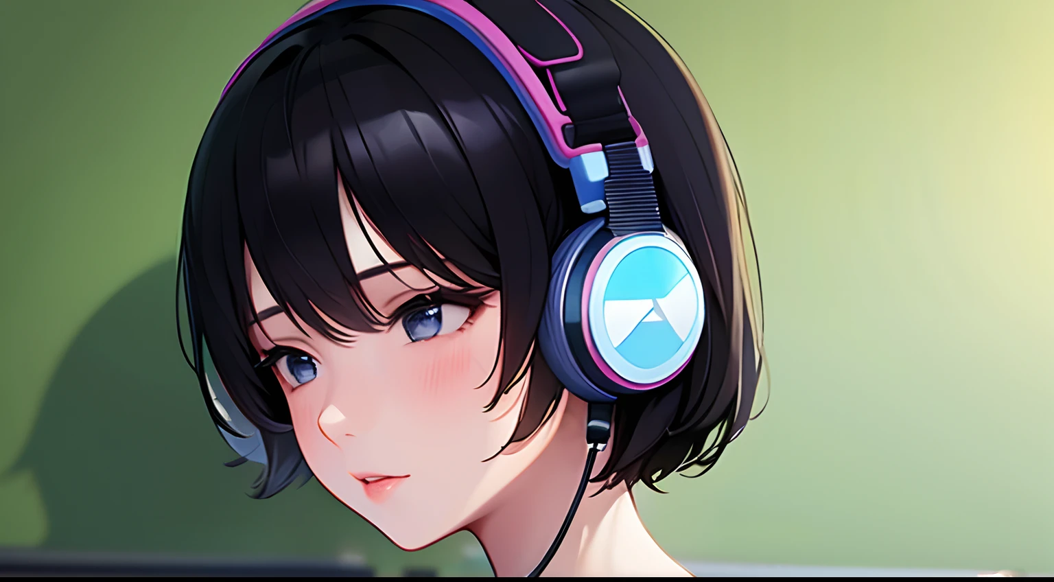 Girl listening to music、ear phone、