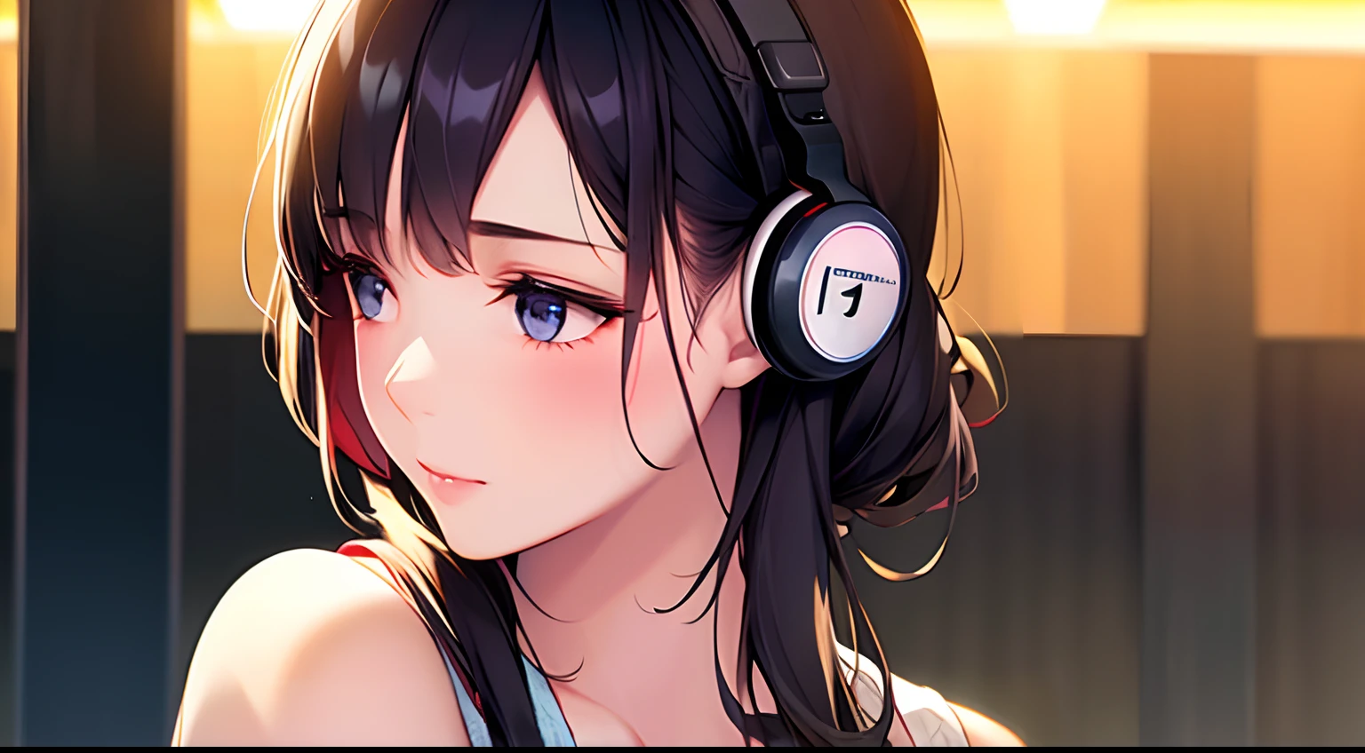 Girl listening to music、ear phone、