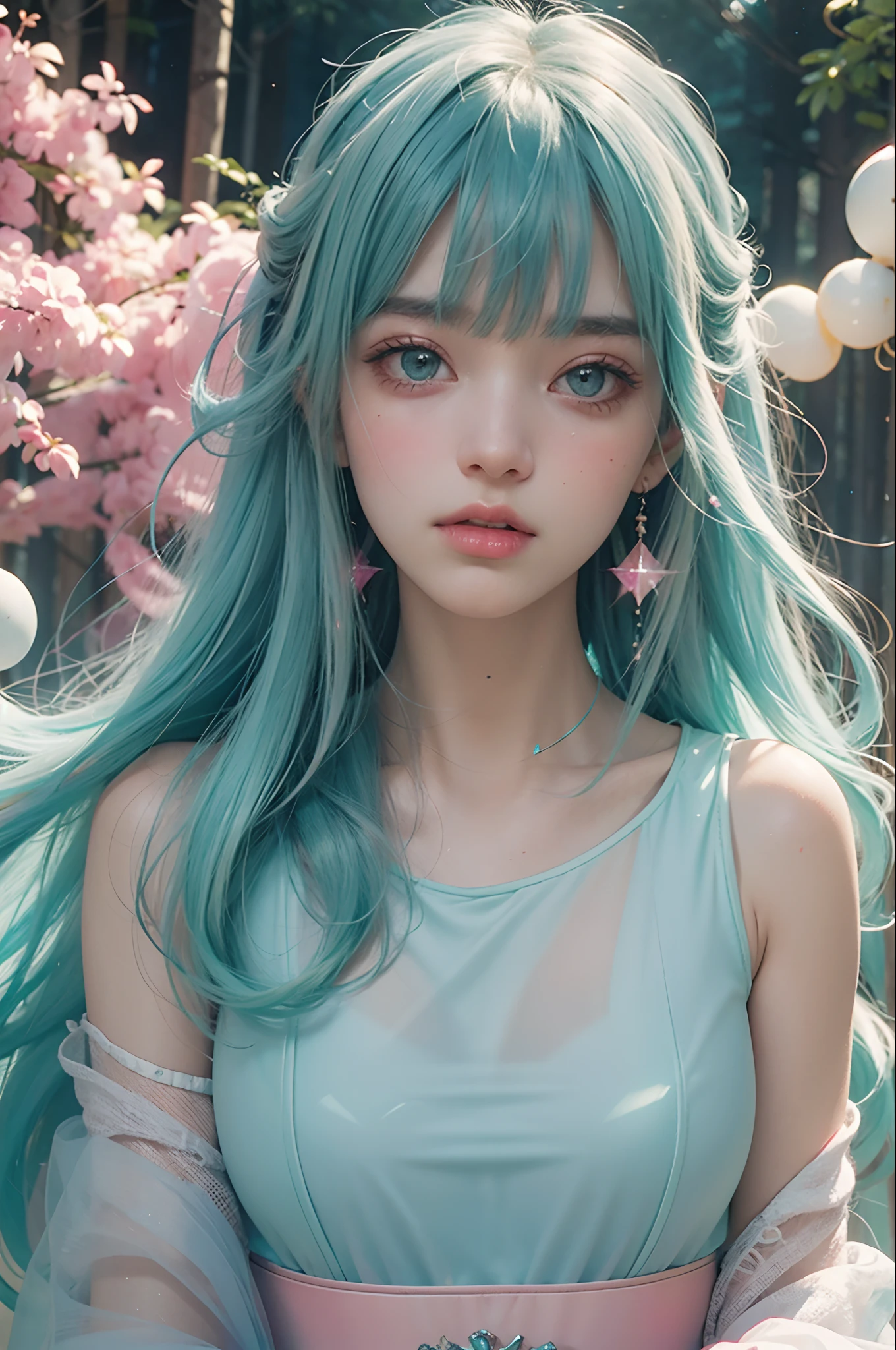 Yellow-green and light blue color scheme,a sexy girl,tiny body、Marble curly hair、portrait、Warm backgrounds