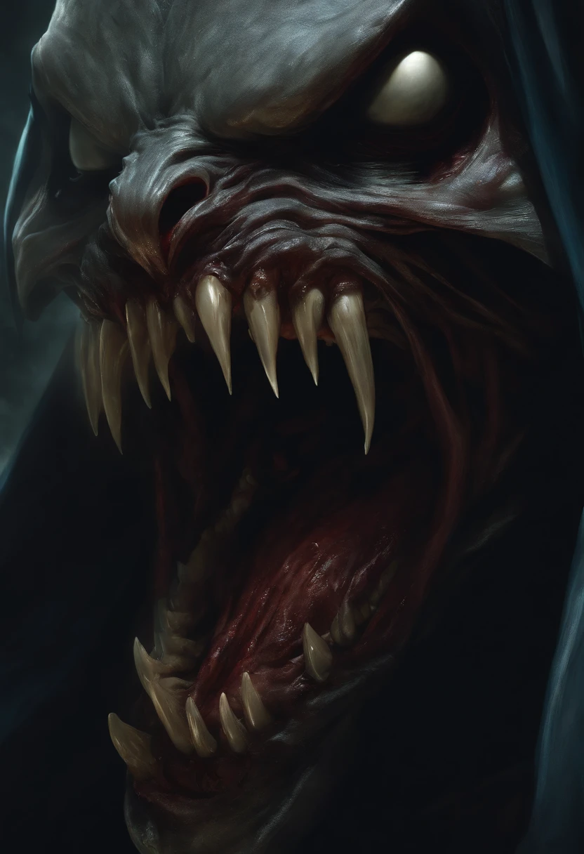 a creepy looking creature with its mouth open, Artstation contest winner, morbius, devouring the human soul, extreme detailed face, reminded me of the grim reaper