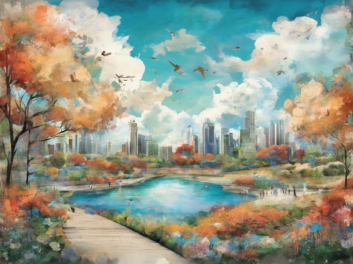 parks，In the daytime，with blue sky and white clouds