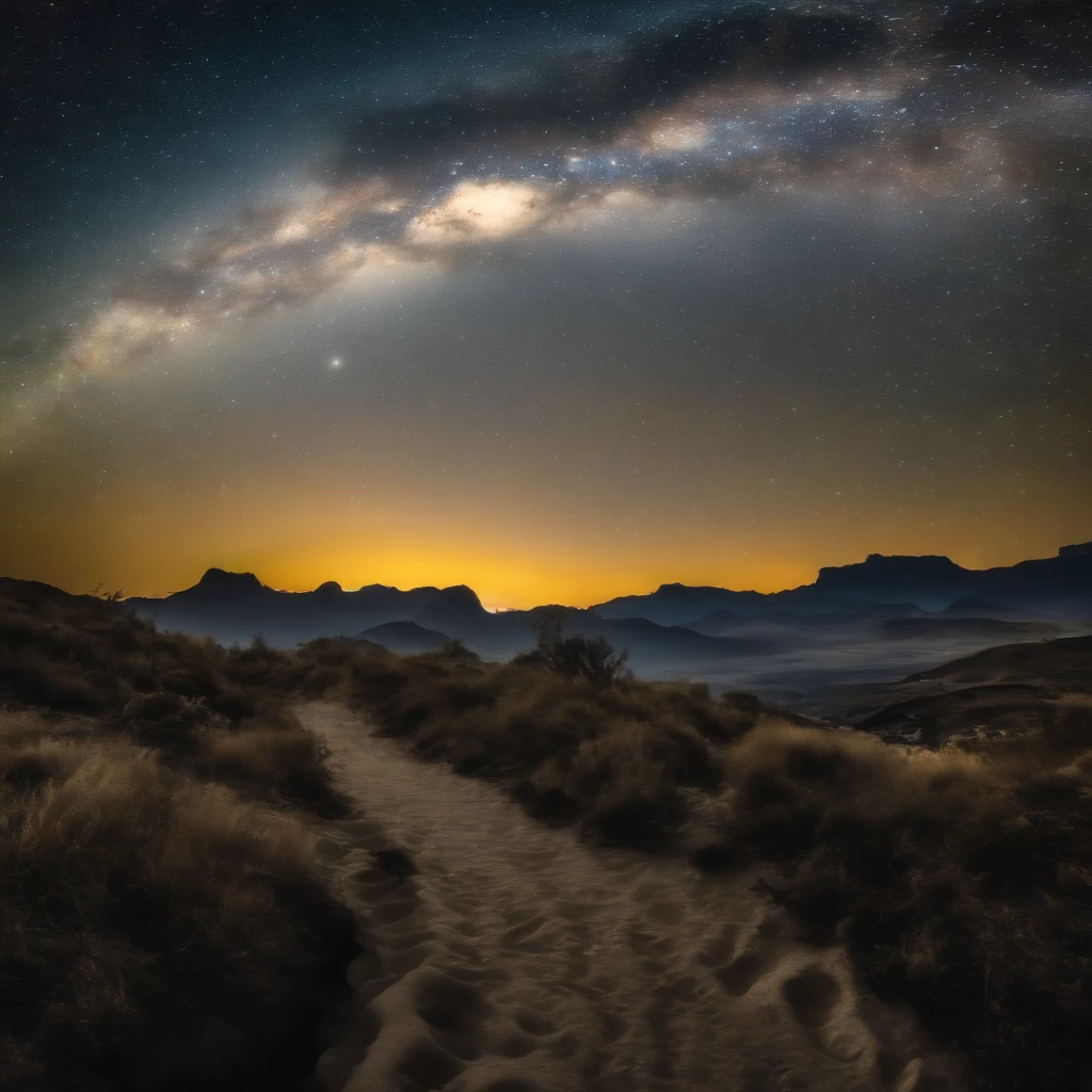 Master Parts、Superior Quality、superior image quality、The 8k quality、、Beautiful pictures of the starry sky、magnifica、(Arched Milky Way:1.9)、Golden futuristic city night view:1.9