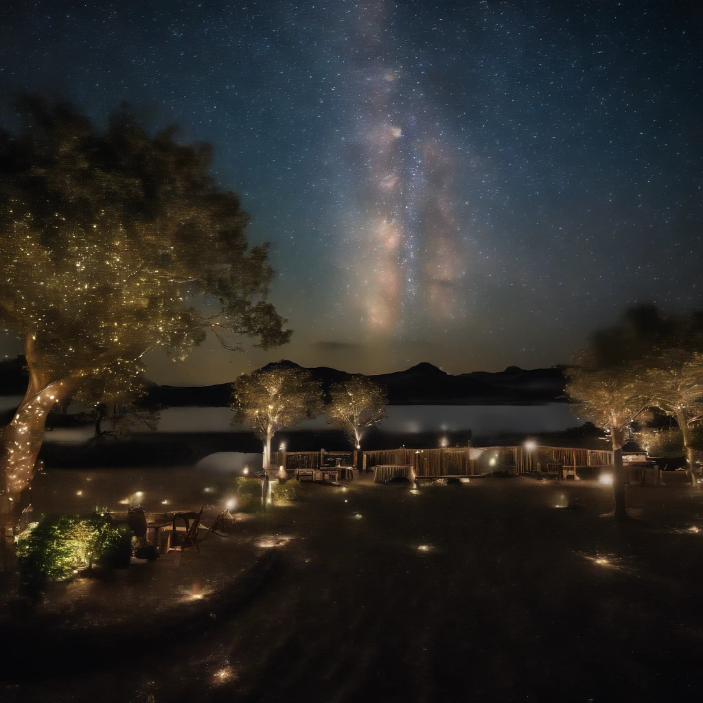 Master Parts、Superior Quality、superior image quality、The 8k quality、、Beautiful pictures of the starry sky、magnifica、(Arched Milky Way:1.9)、Golden futuristic city night view:1.9
