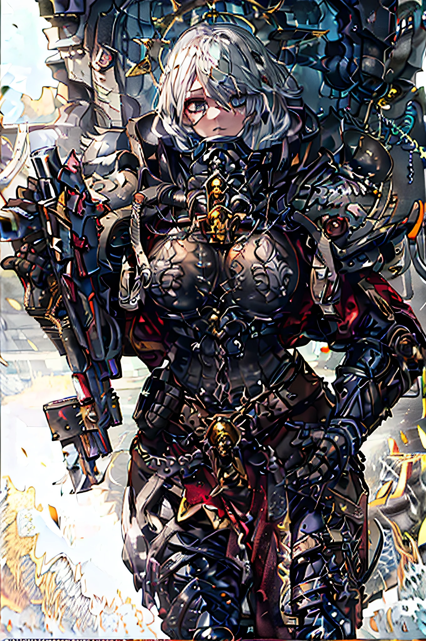 Warhammer 40K Sisters of Battle, short white hair, athletic female sexy body, warhammer 40 000, stockings, nude big tits