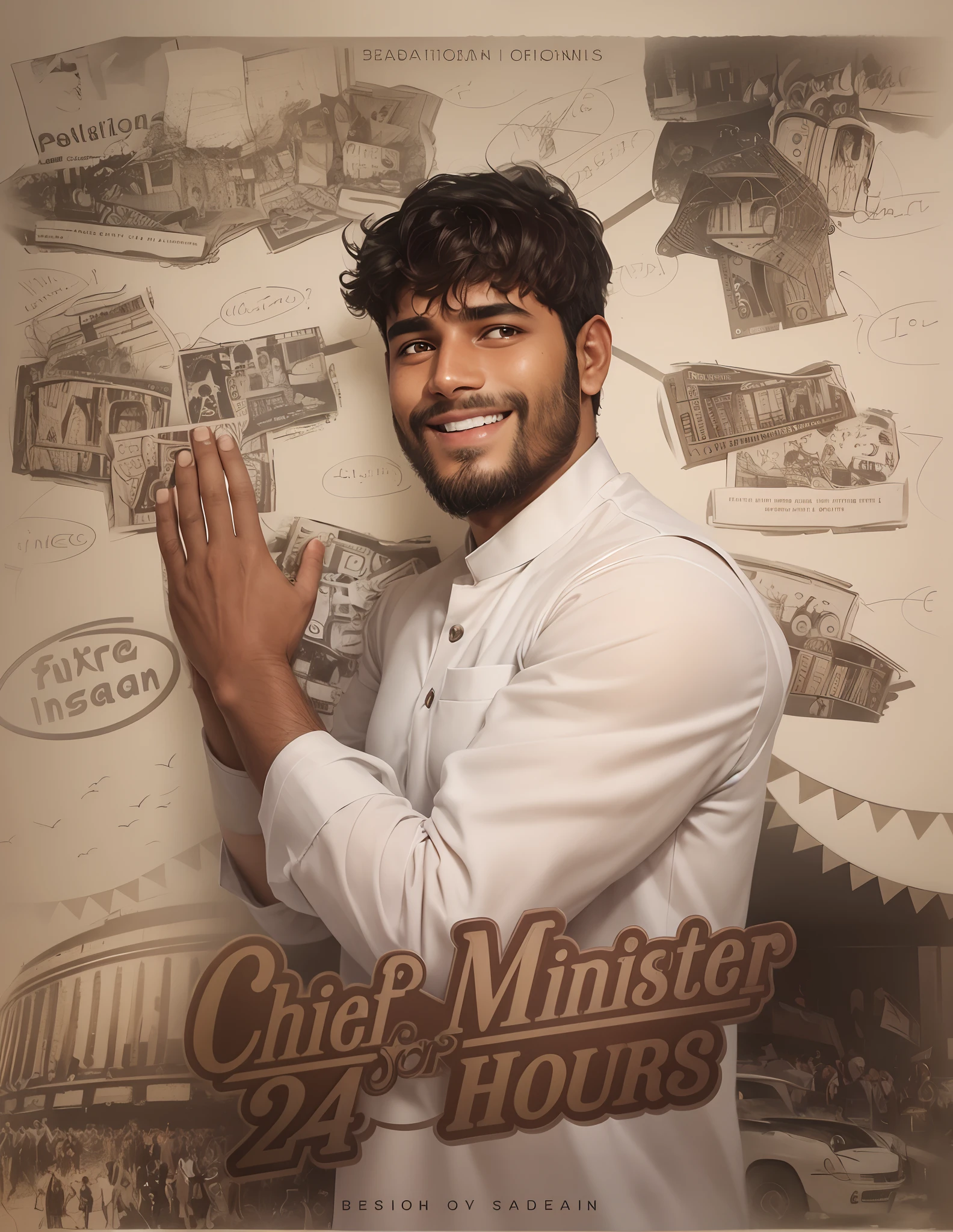 Realistic image, young ager, indian face, indian, realistic face, smiling,teeth, politician, wearing white shirt, realistic clothes