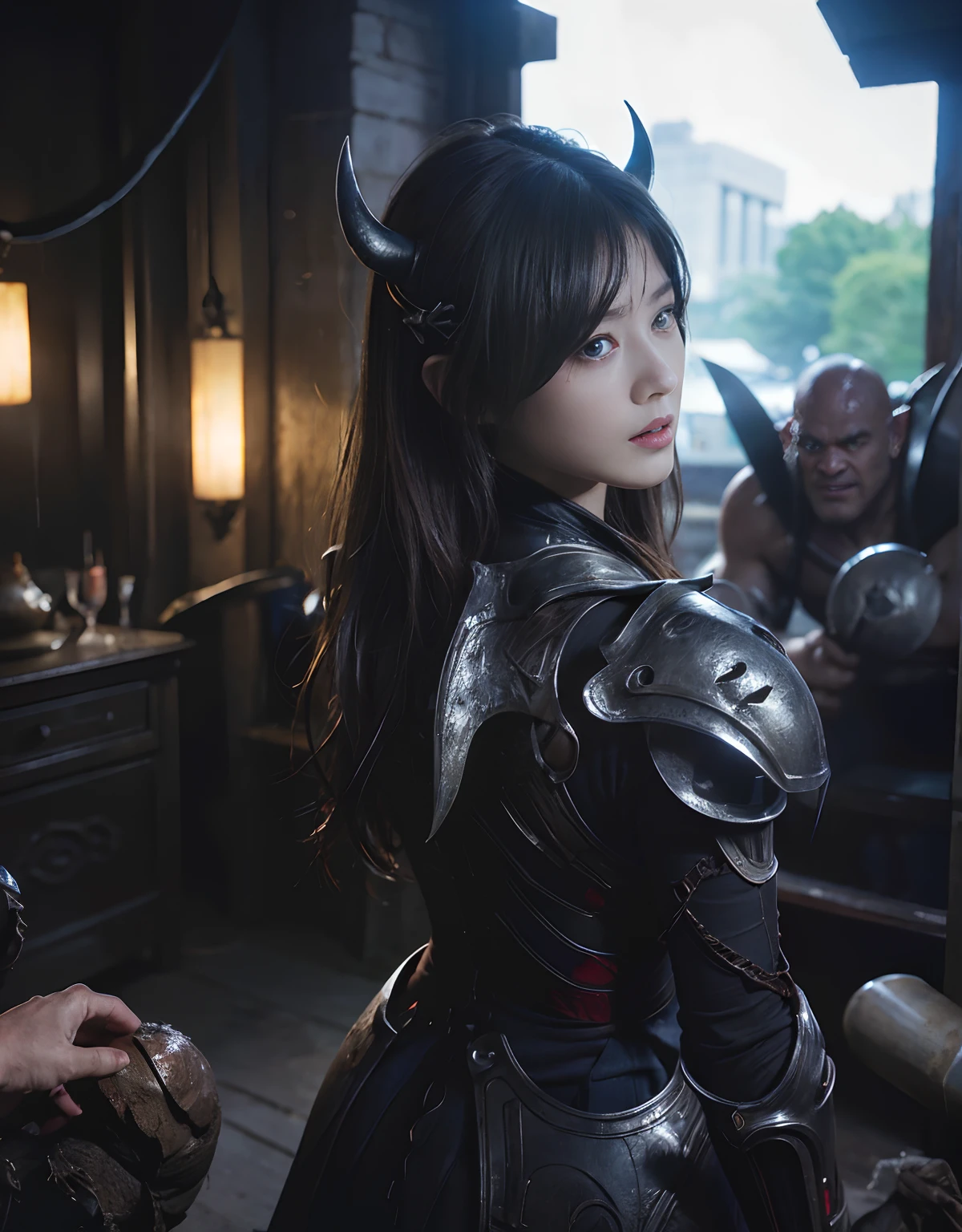 (One Knight Girl)、top-quality、masterpiece、超A high resolution、(Photorealsitic:1.4)、Raw photo、女の子1人、Fight mutants、(Wear the Dark Knight's Armor)、glowy skin、(((Dark Fantasy)))、With a beautiful sword and shield、(Silver Metal Bodysuit)、(Kobold、ogre、Fierce battle with orcs),(Fight fiercely against aliens)、Fight fiercely、(Background of decaying dungeon ruins)、(Knight's helmet)、(Fighting Demonic Beasts)、(Small LED)、((super realistic details))、portlate、(Strong giant demon beast background),globalillumination、Shadow、octan render、8K、ultrasharp、Colossal tits、Raw skin is exposed in cleavage、metals、Details of complex ornaments、Japan details、highly intricate detail、Realistic light、(Mystical expression),CGSoation Trends、Red Eyes、radiant eyes、Facing the camera、neon details、(Mechanical limbs)、(blood vessels connected to tubes)、Mechanical vertebrae attached to the back、mechanical cervical attaching to neck、()、Gundam、Small LED、Toostock、()、(Attack of the Monster Beasts)、(Wounded in a deadly battle)、