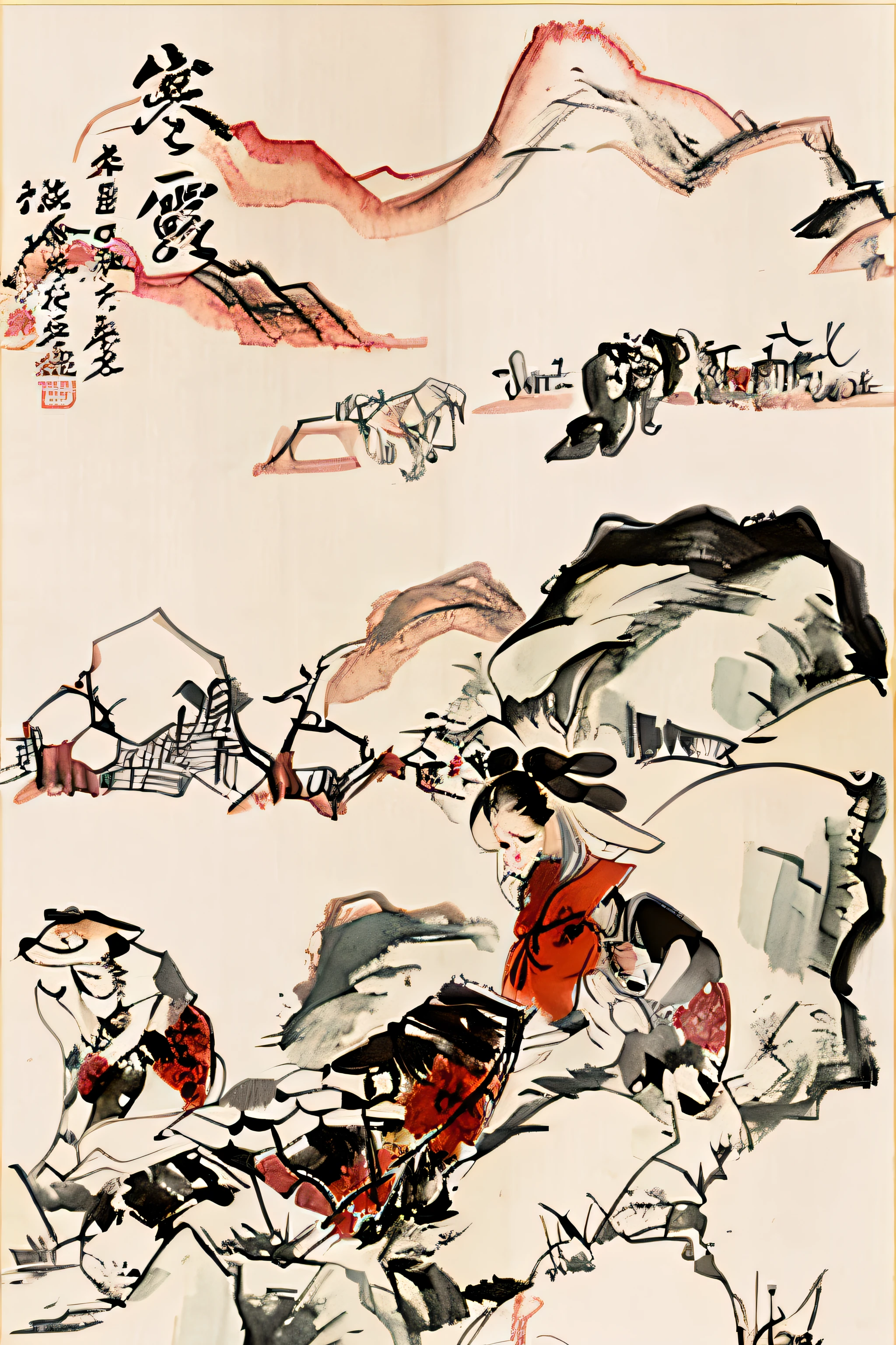 There were two people on board with dogs, Chinese watercolor style, A beautiful artwork illustration, author：Sheng Maoye, Chinese style painting, Traditional Chinese watercolor, author：Qu Leilei, Chinese painting style, Traditional Chinese painting, author：Cui Bai, author：Xia Gui, author：Qiu Ying, author：Park Hua, author：Xia Shuwen