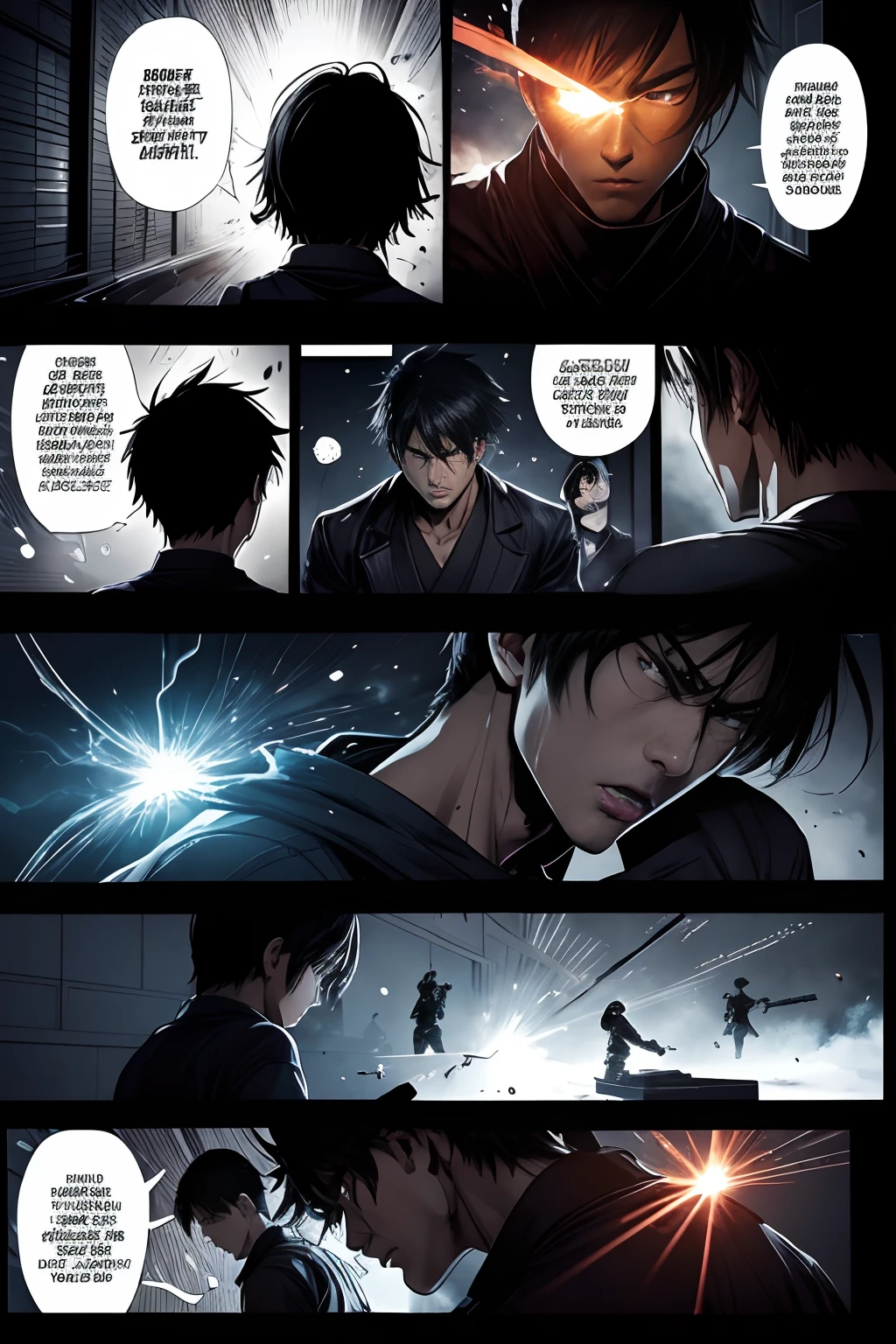 (Illustration sub-shots)Black and white Japanese manga,There are multiple panels on the page:: The man roared angrily,He shook his fist,Deal a fatal blow to the school bully。Picture from《Fight》Magazines,《Hot-blooded universities》author:tatsuki fujimoto。Highly detailed dynamics reveal the film's clear lines。(Action burst shots):: Stunning,Vivid lighting and vivid shadows,Smoke transformation,Arc of light,Explosive particles,Strong visual impact.Background with::In the classroom where the class is held,shot of::Close-up of face and action - niji 5 --q 2 ---16K(Speech bubbles with text,Comic sound effect stickers)
