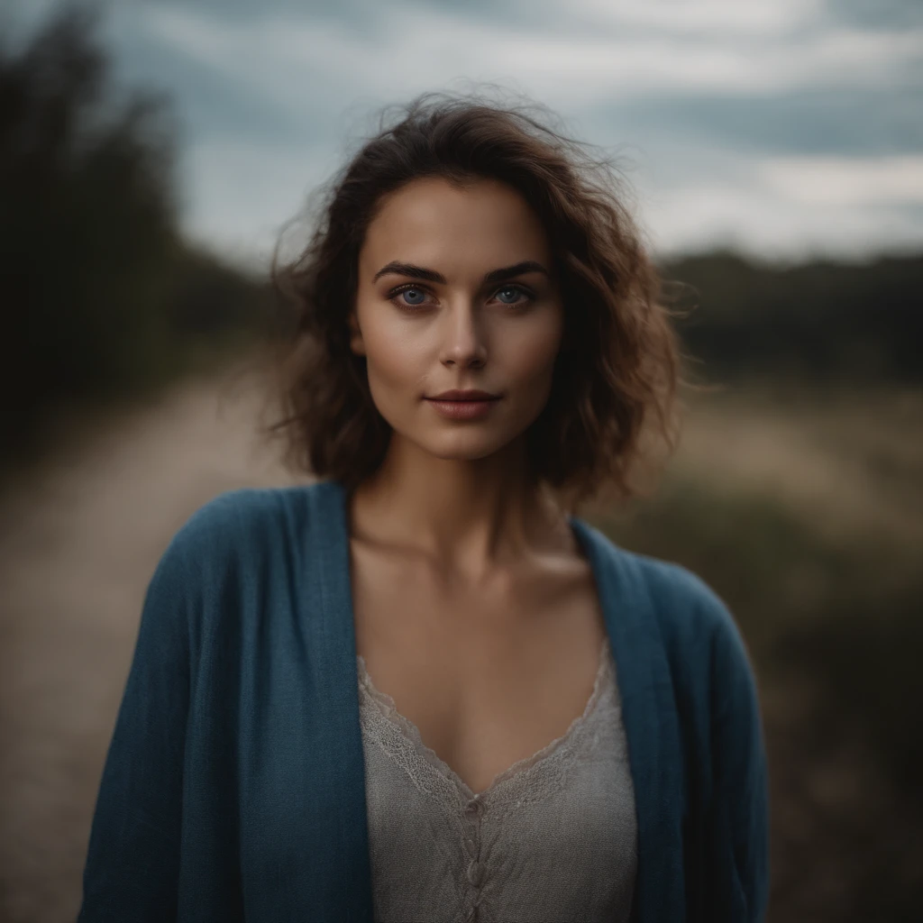 Femme aux yeux bleus, , cheveux brun et grands yeux, selfie of a young woman, sans maquillage, looking straight at camera, Visage avec Artgram, Maquillage subtil