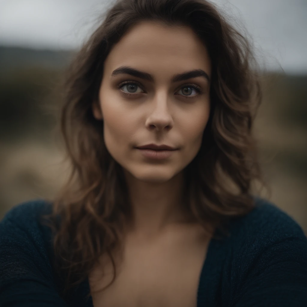 Femme aux yeux bleus, , cheveux brun et grands yeux, selfie of a young woman, sans maquillage, looking straight at camera, Visage avec Artgram, Maquillage subtil