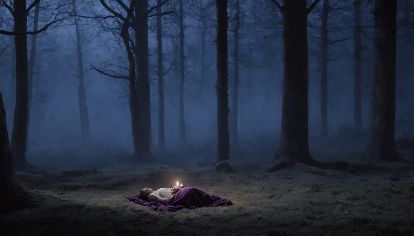 On a snowy night, On the edge of the mysterious forest scene in the movie, A newborn baby lies wrapped in wool and fur. The eerie atmosphere of medieval Hungary surrounds the scene, creating a cinematic atmosphere. The baby is delicately depicted, Intricate details of soft wool and fur are emphasized. The darkness of the night enhances the mysterious aura, The tree々Shadows cast on the moonlight passing between. The scene is wrapped in a cool color scheme, As blue and purple reign, Adds to the mystique of the setting. The lighting is carefully made, Dim natural light plays an important role in creating the atmosphere. The prompt is、Enhance the high quality and detail of the image, Focus on realistic and photorealistic attributes. The prompt has a、Art style and texture elements are also incorporated, Describe the scene as a medium for cinematic scenery.