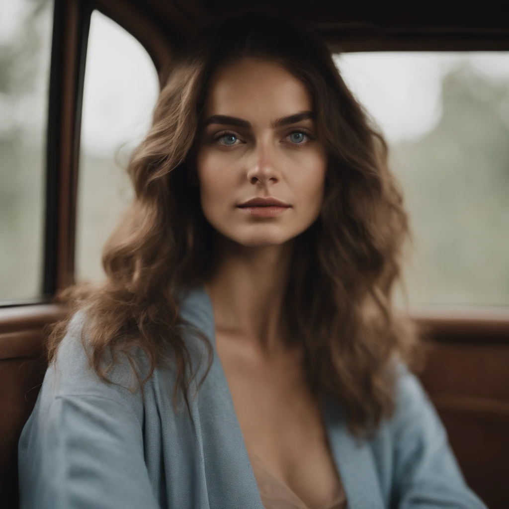 Femme aux yeux bleus, , cheveux brun et grands yeux, selfie of a young woman, sans maquillage, looking straight at camera, Visage avec Artgram, Maquillage subtil, visage doux, not too pale skin, moyennne mensuration et belle taille