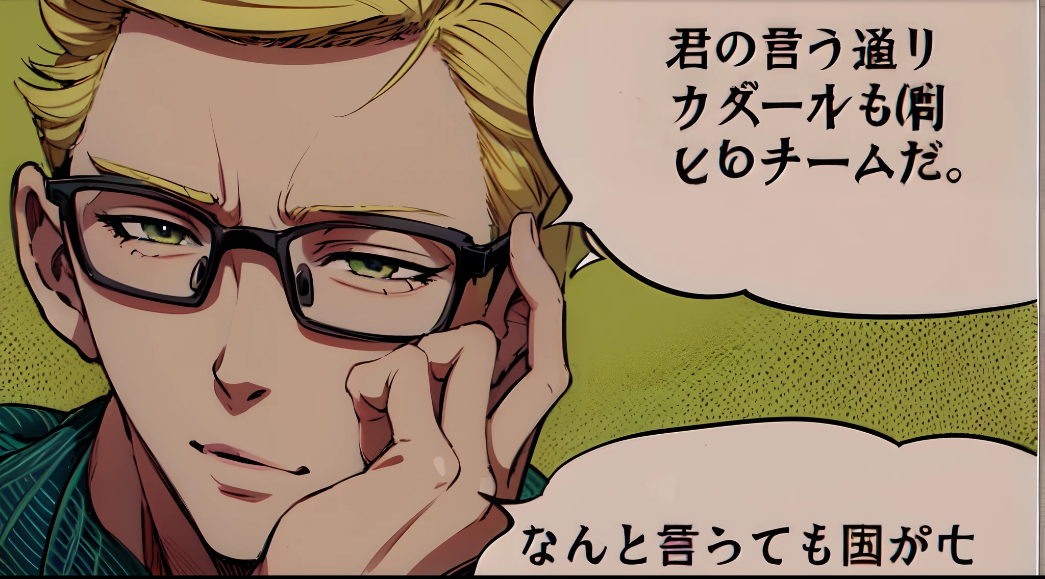 a anime of a boys manga, blonde hair color, focused thinking, hoodie, text manga, color manga, manga color, color manga, color manga panel, simple background