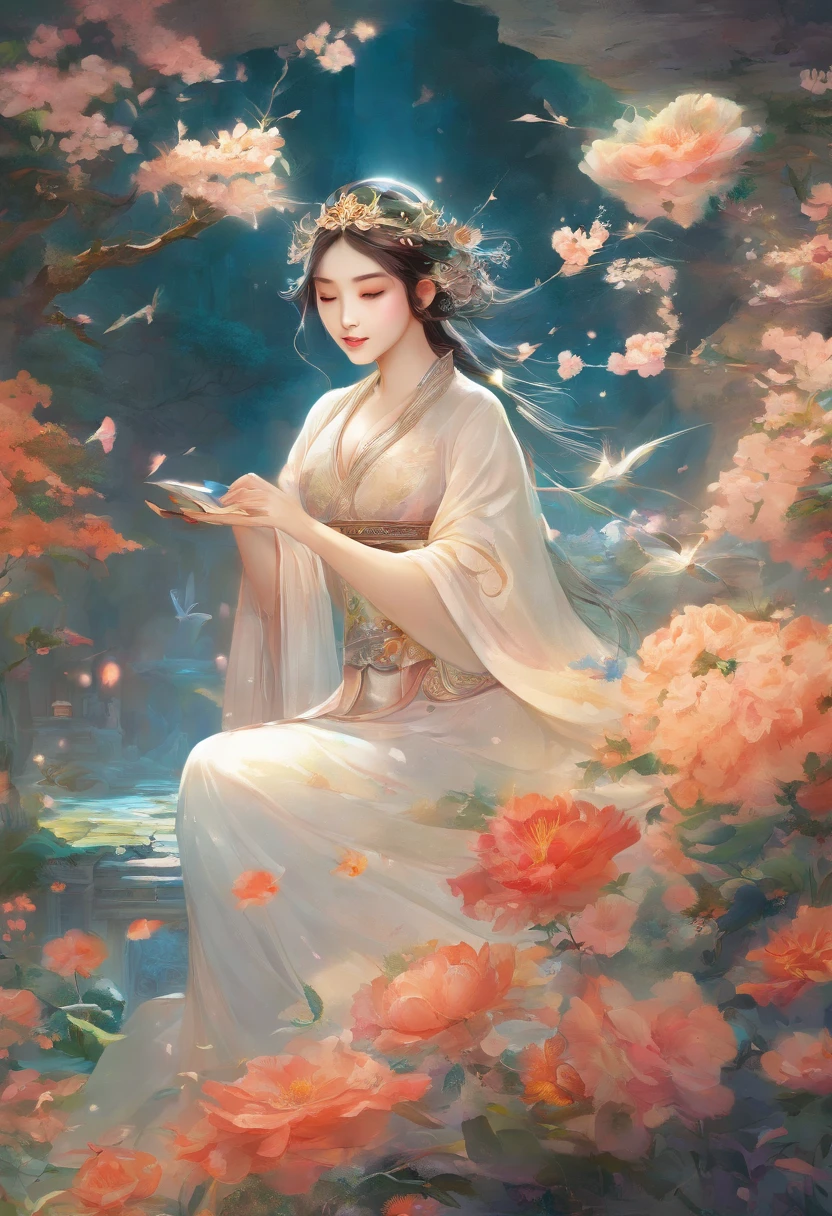 Field with beautiful flowers (close-up cleavage), meditate, Zazen, A meditative (Chinese landscape painting), (ink and watercolor painting), (8k wallpaper), (Light and Shadow Effect), rendering by octane, White balance design, Extremely detailed image representation, Wide angles, depth of fields, masterpiece, realistic, beautifully portrayed, a detailed, accurate, Masterpieces, masterpiece”