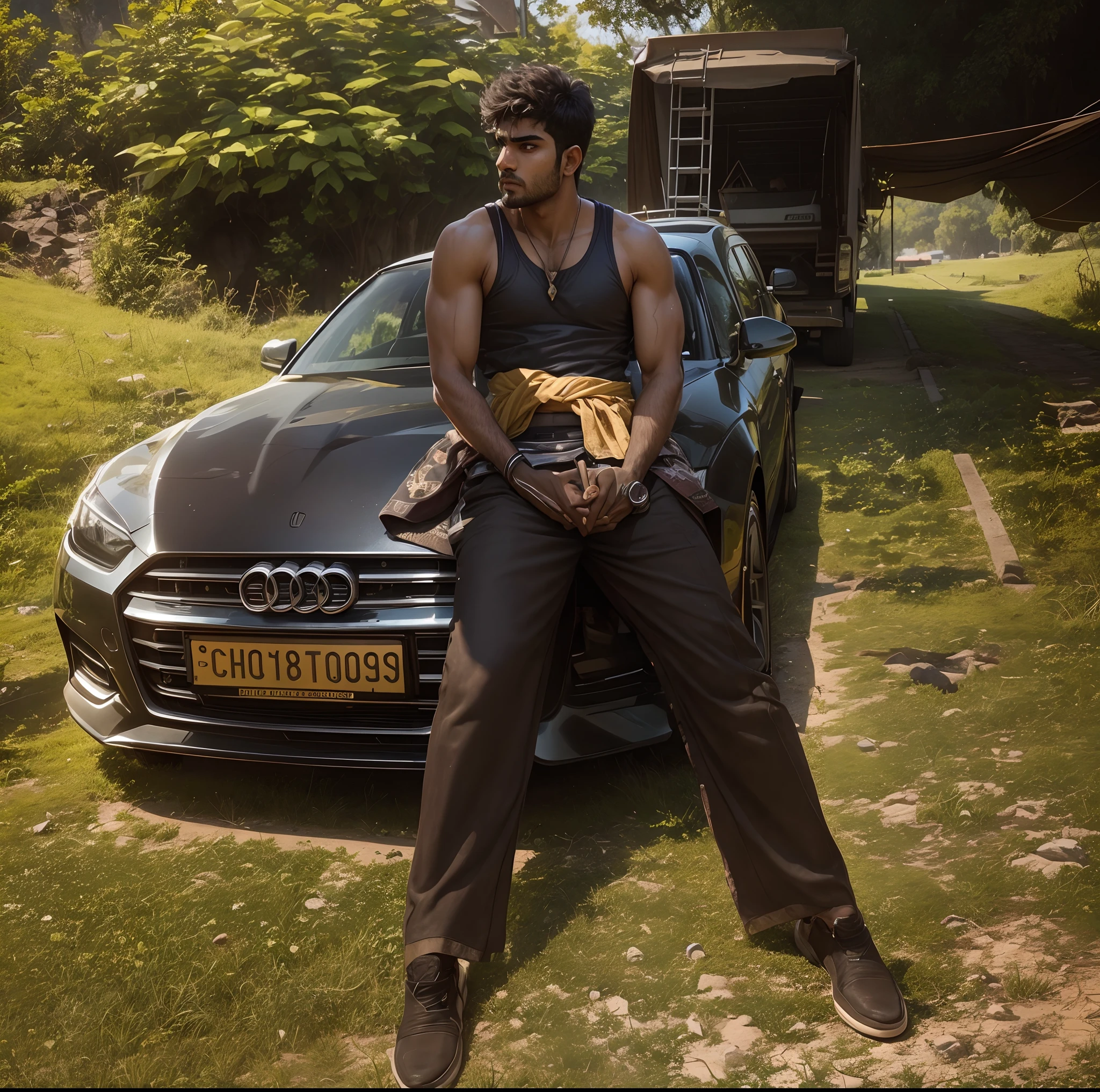Perfect colour grading, young teenager, indian, face indian, handsome, realistic ultra hd, looking sideways,sunny, details,muscles