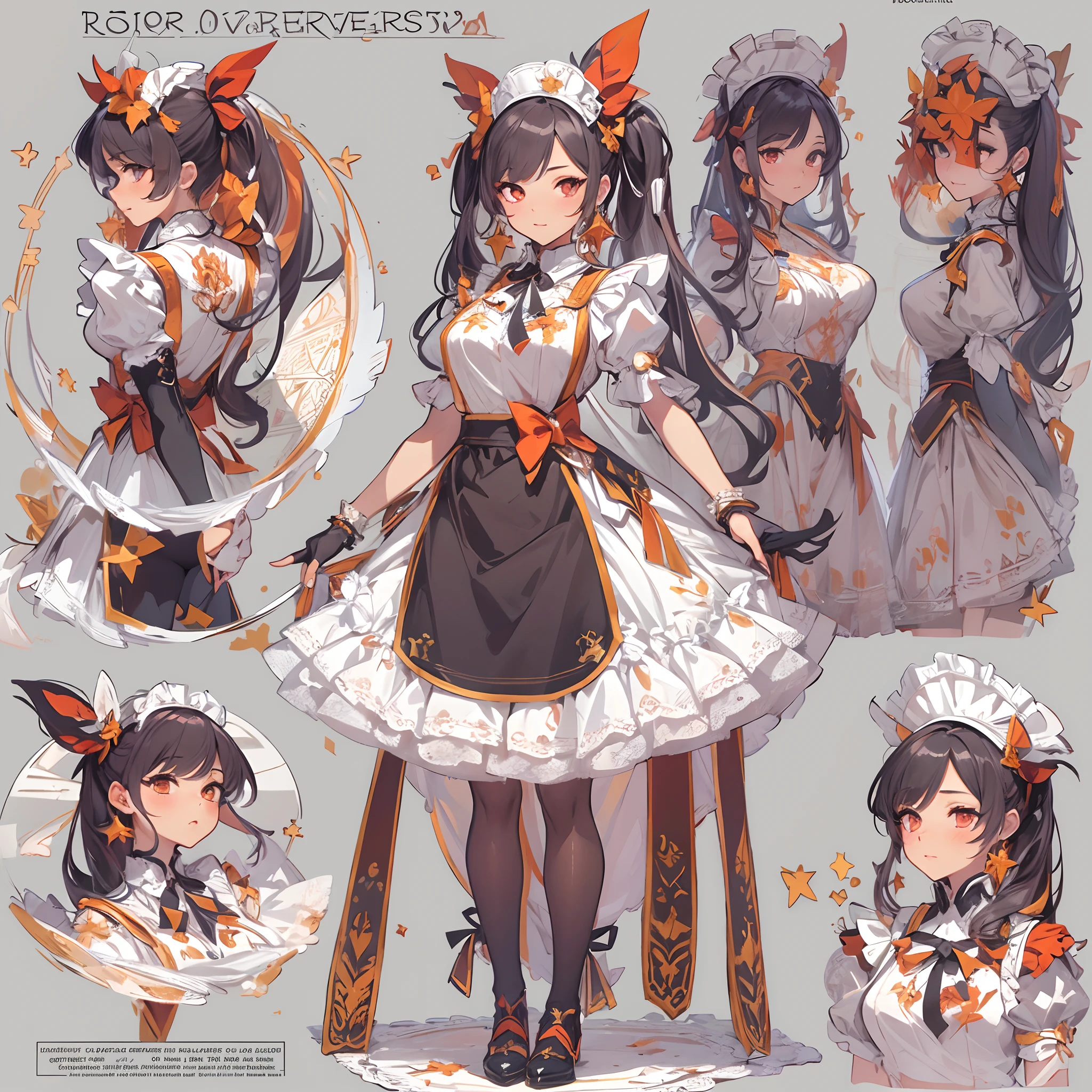 ((Masterpiece, Highest quality)), Detailed face, CharacterDesignSheet， full bodyesbian, Full of details, Multiple poses and expressions, Highly detailed, Depth, Many parts，Beautiful Maid，Holding a shield，double-ponytail，estilo fantasia，red colour，Extremely beautiful，High Balance, Natural light, Lace，lacepantyhose，Sunny décor，Star decoration