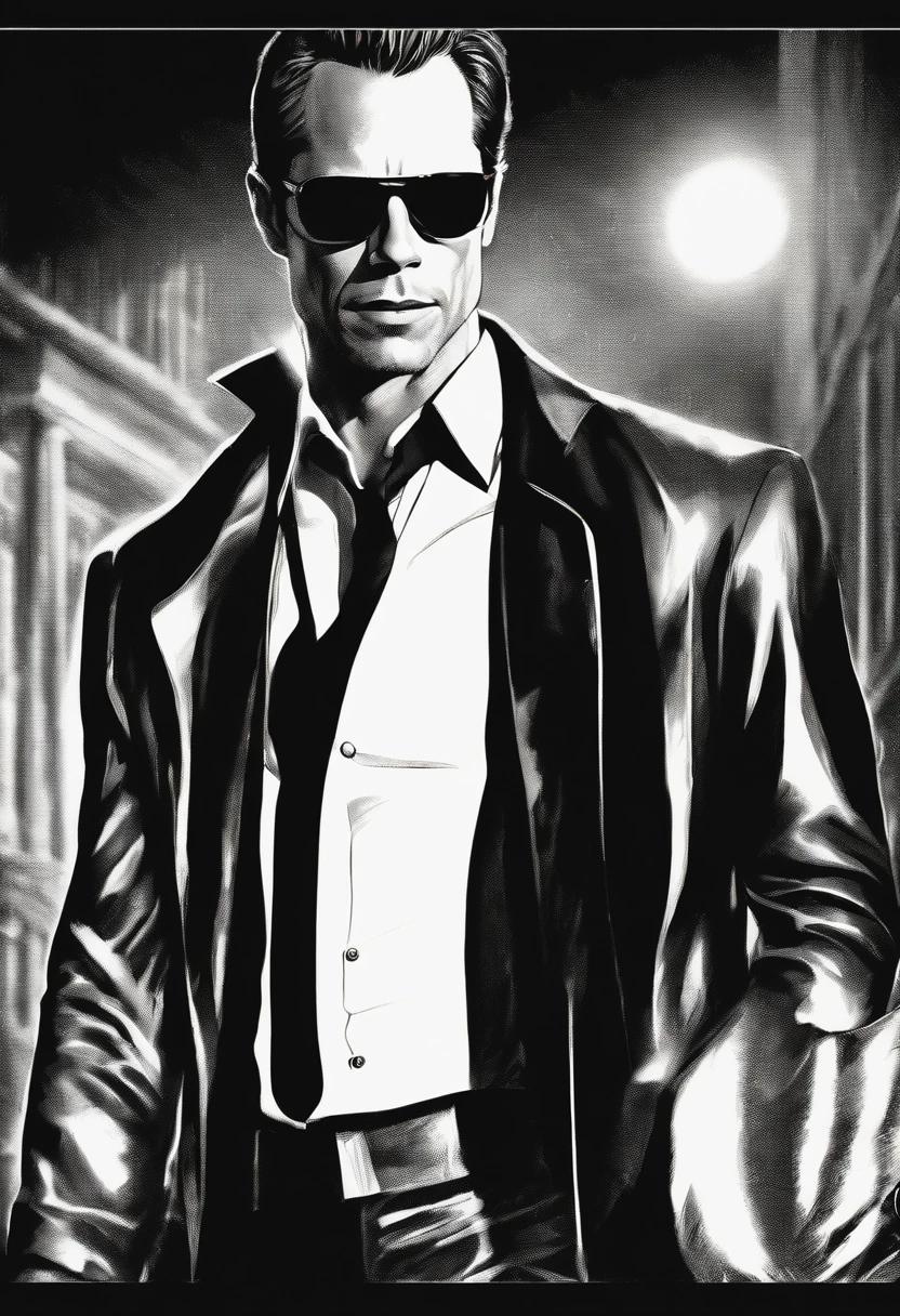 ((best quality)), ((masterpiece)), (detailed) fan art of evil blond man (Guy Pearce) in a pitch black suit emerging from the shadows, blond ((Guy Pearce)) stepping into the light towards the camera, Guy Pearce, the matrix (1999), square sunglasses, night, 80mm, ((western animation)), (Albert Wesker), (short hair), (extreme closeup, (card with text "CHARLES")