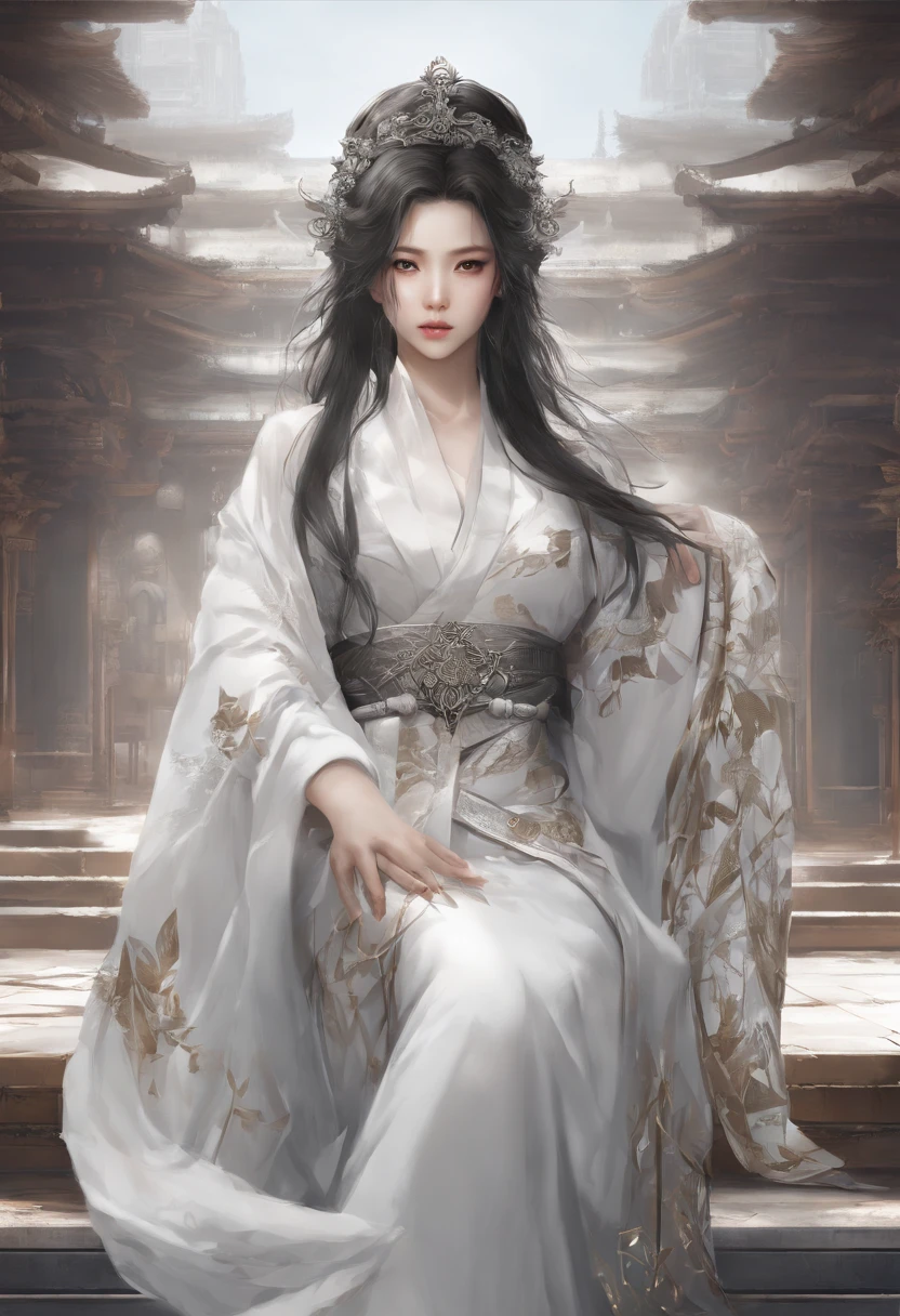 bestquality, Masute pieces, ultra-high resolution, (Realistic: 1.4), Xiuxian, Smiles, Shy, , Delicate makeup, Spectacular jewelry, long-haired, face detail,, 1 girl, White Clothes, Lotus Print, Maple leaf printing, bara, weapons, (Magic Circle: 1.2), Xiuxian, Full Gluten, beautiful girl, full body image, East Asian Architecture, under, build, sullen, hanfu.
