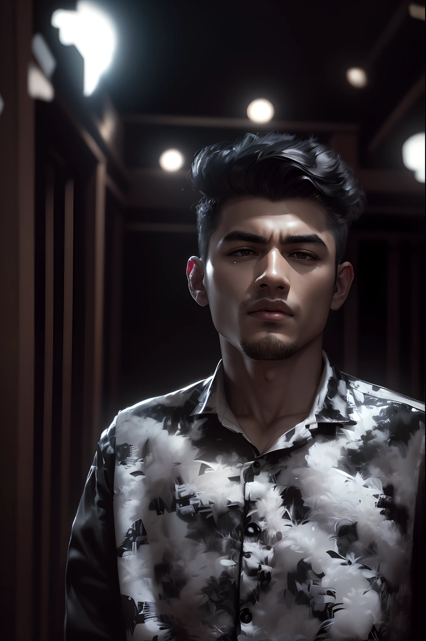 Change the background in a cool place sitting in a chair looks like mafia stylish sun glass black suit white Shirt black pant black shoes wearing a expensive dress expensive dress 8k photo make photo real Don't change my face make photo by face handsome body very detailed Cinematic photography