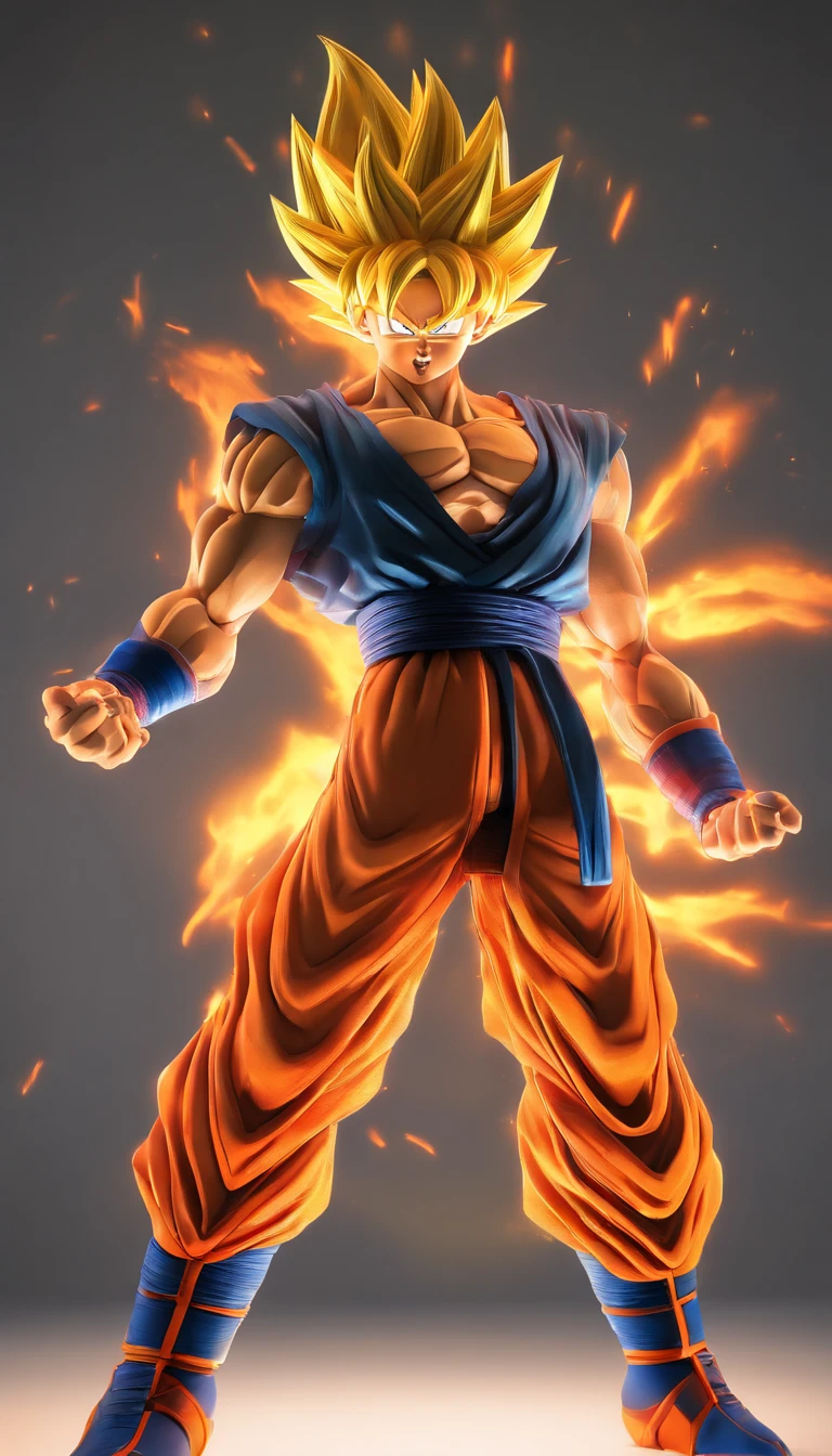 Generate a Full HD wallpaper of Goku in an epic pose with a stunning background. Make sure Goku is at his most powerful and dynamic, con colores vibrantes y detalles impresionantes. The image must be suitable as wallpaper for a high-resolution screen. Por favor, utiliza IA de imagen de alta calidad para crear esta obra maestra