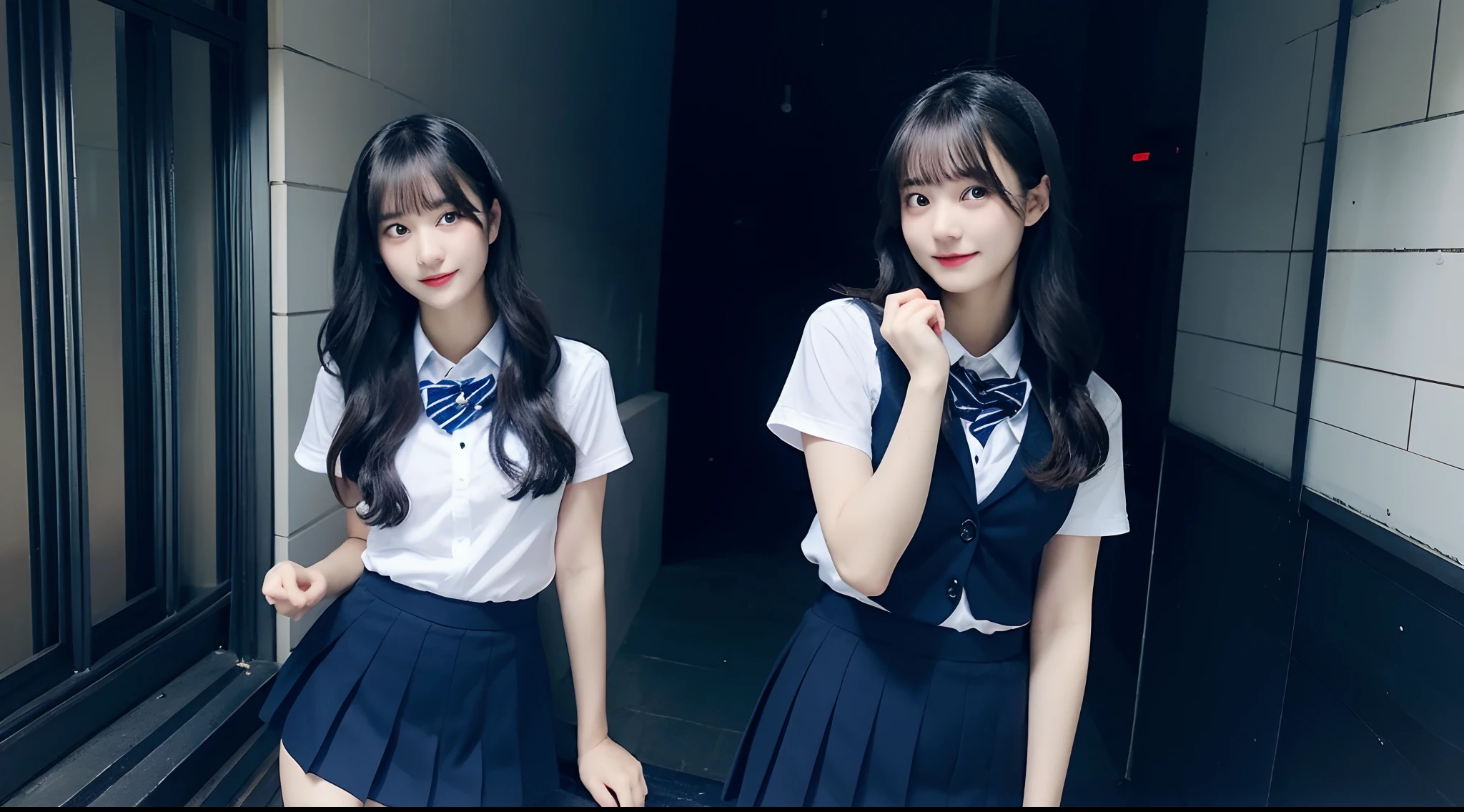 18-year-old high school girl in dark blue miniskirt(A dark-haired)
