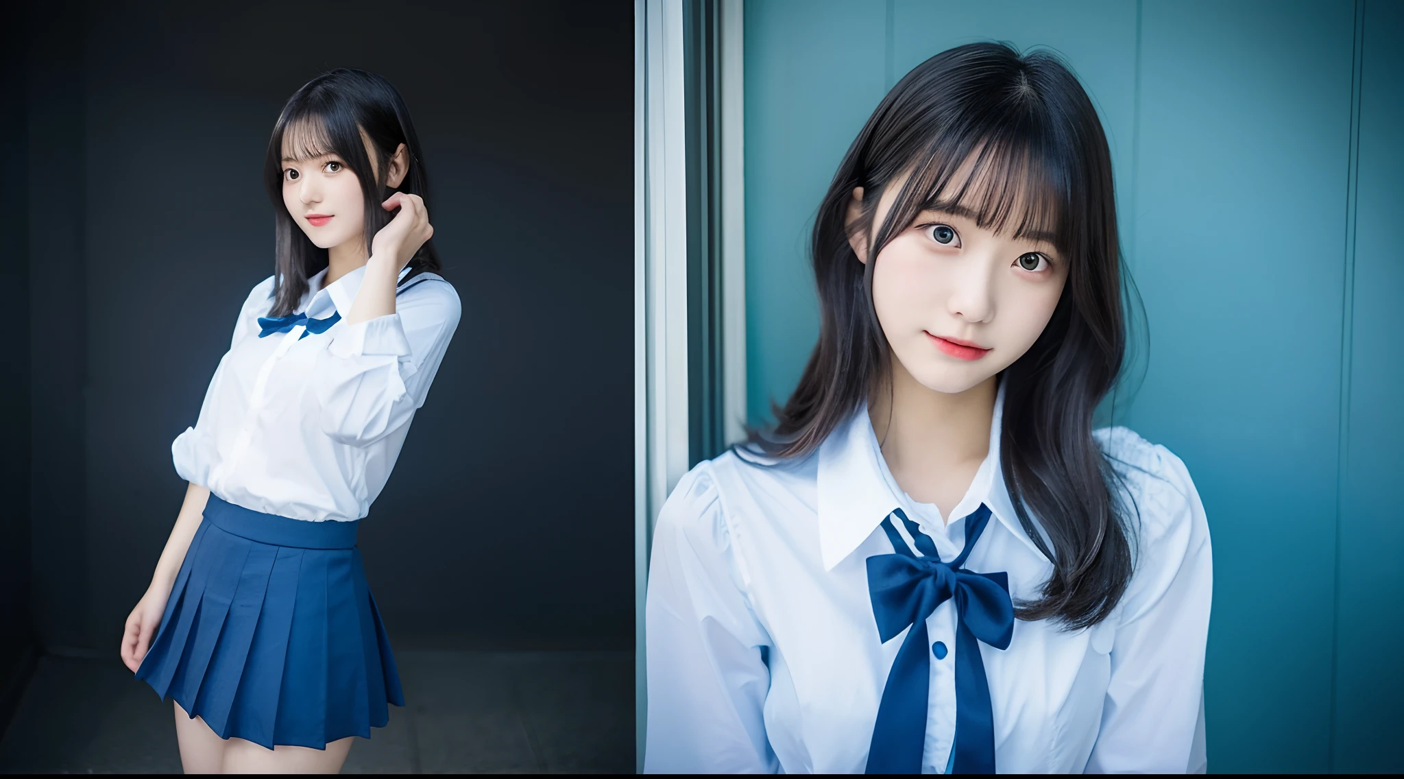 Light blue miniskirt high school girl 18 years old(A dark-haired)