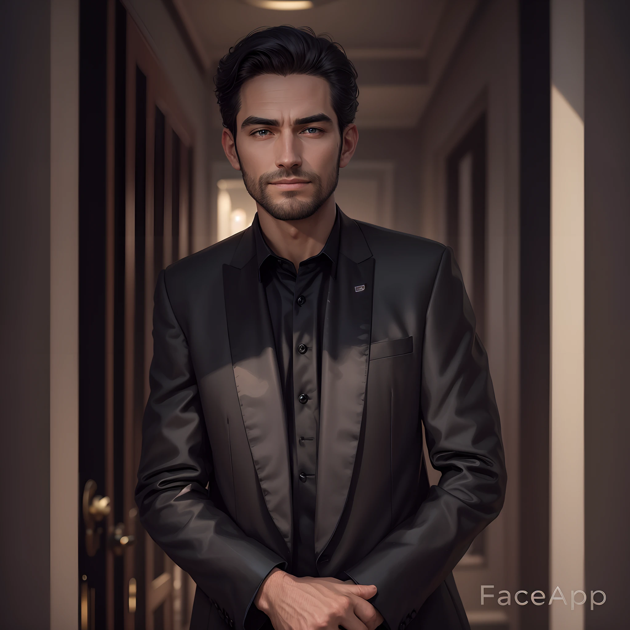 change background, handsome gentleman in black suit , realistic face , 8K , ultra realistic
