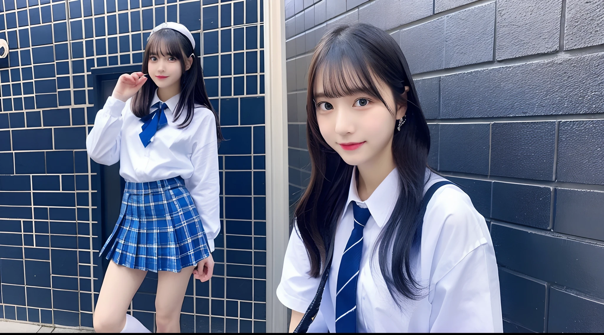 18-year-old high school girl in bluish miniskirt