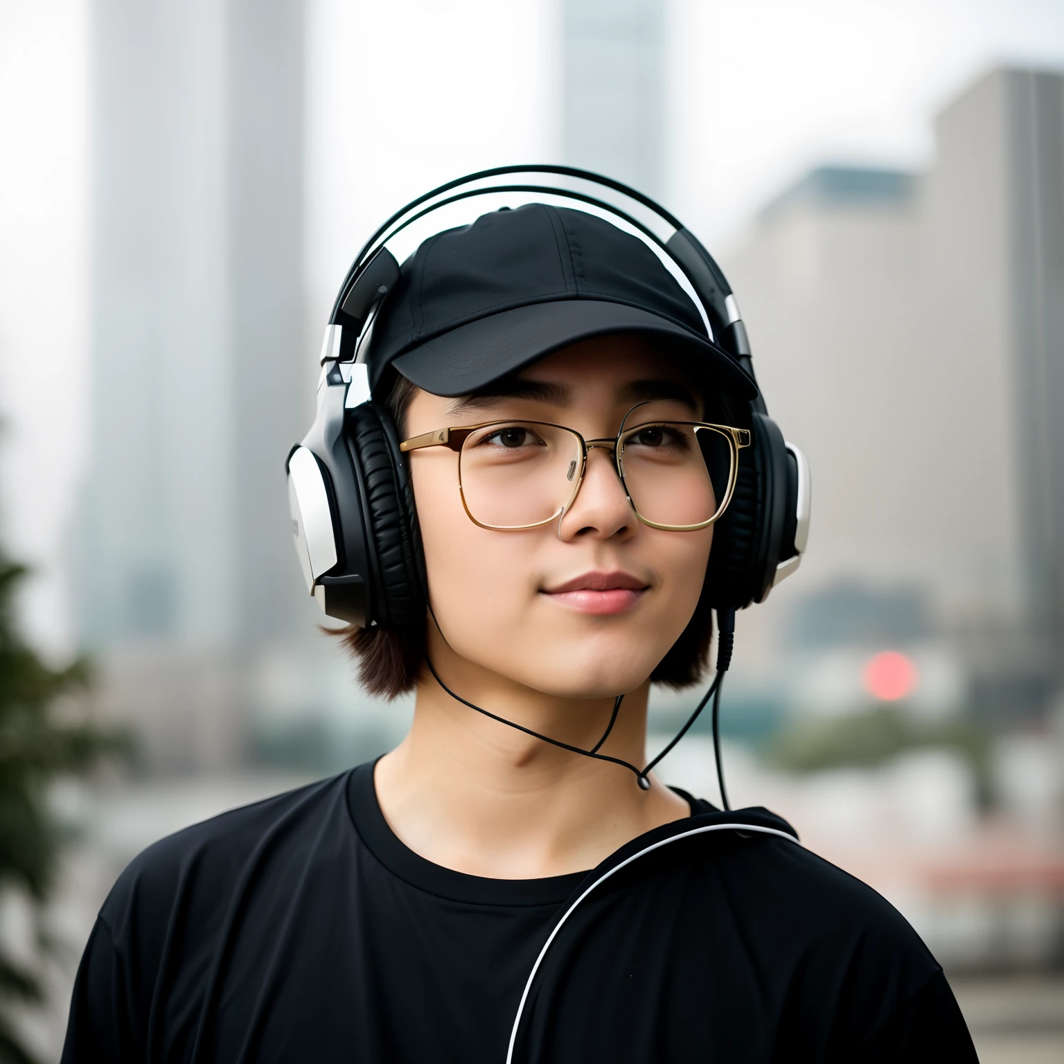 Realistic picture cute short hair there is a man wearing headphones and a baseball cap, headshot profile picture, with head phones, with headphones, twitch streamer / gamer ludwig, halfbody headshot, yanjun chengt, high quality portrait, headshot photo, 1 / 4 headshot, headshot portrait, profile picture 1024px, xintong chen, taken in the early 2020s