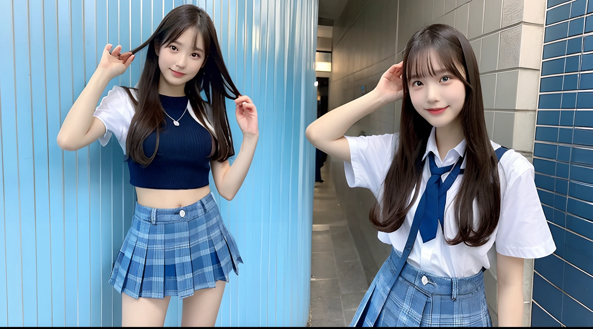 18-year-old high school girl in a blue-ish miniskirt